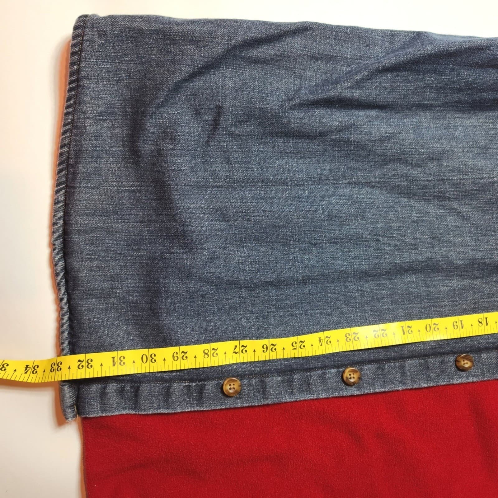 Eddie Bauer Mens Large Tall Denim Shirt Flannel Lined Blue Red Button Up Jacket - Thumbnail 5