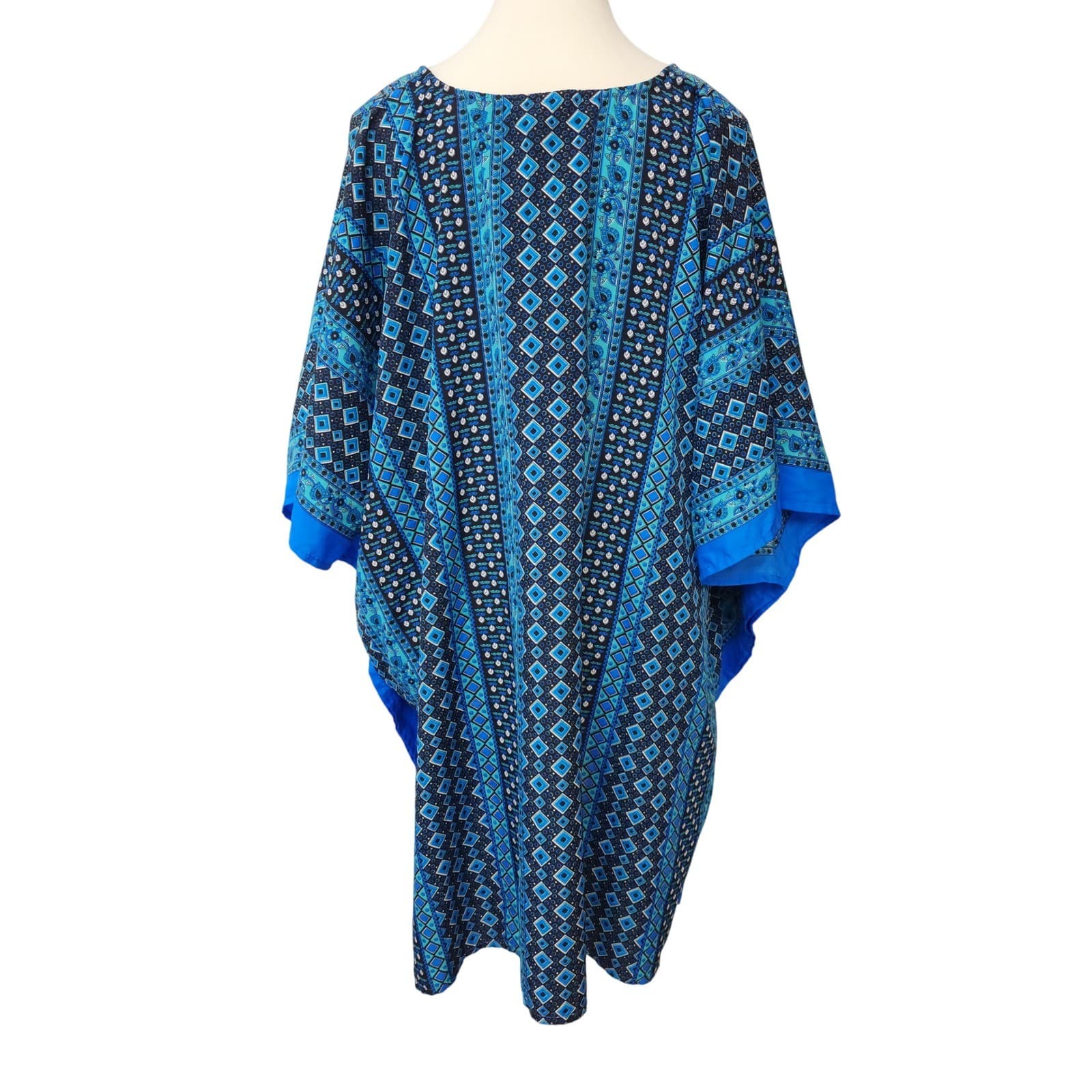 Good Times Blue Geometric Kaftan Top One Size Fits All Boho Tunic - Thumbnail 3