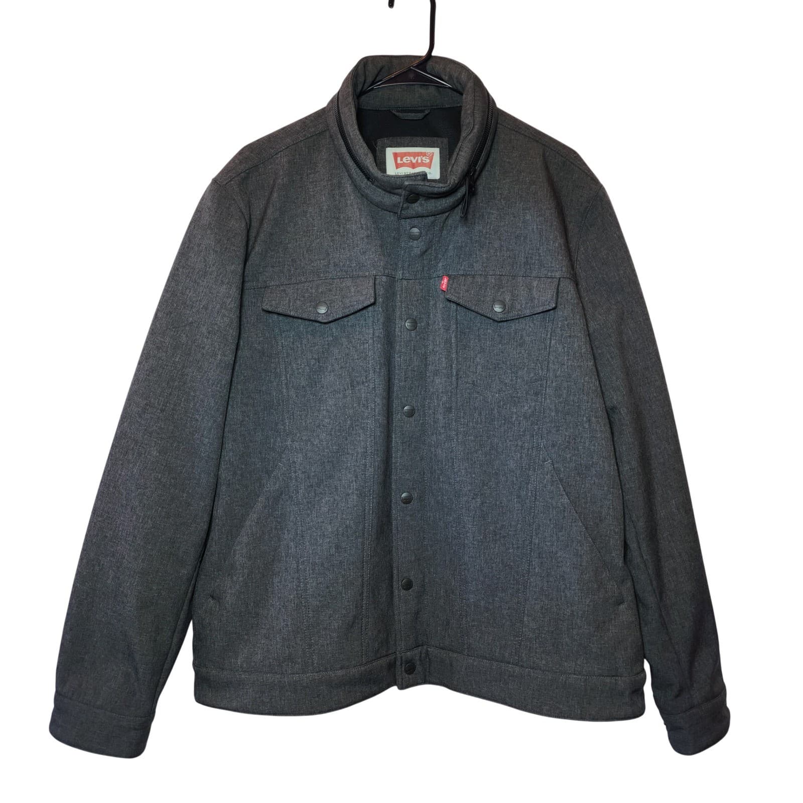 Levi's Men's Wool Blend Hooded Military Jacket Charcoal XL