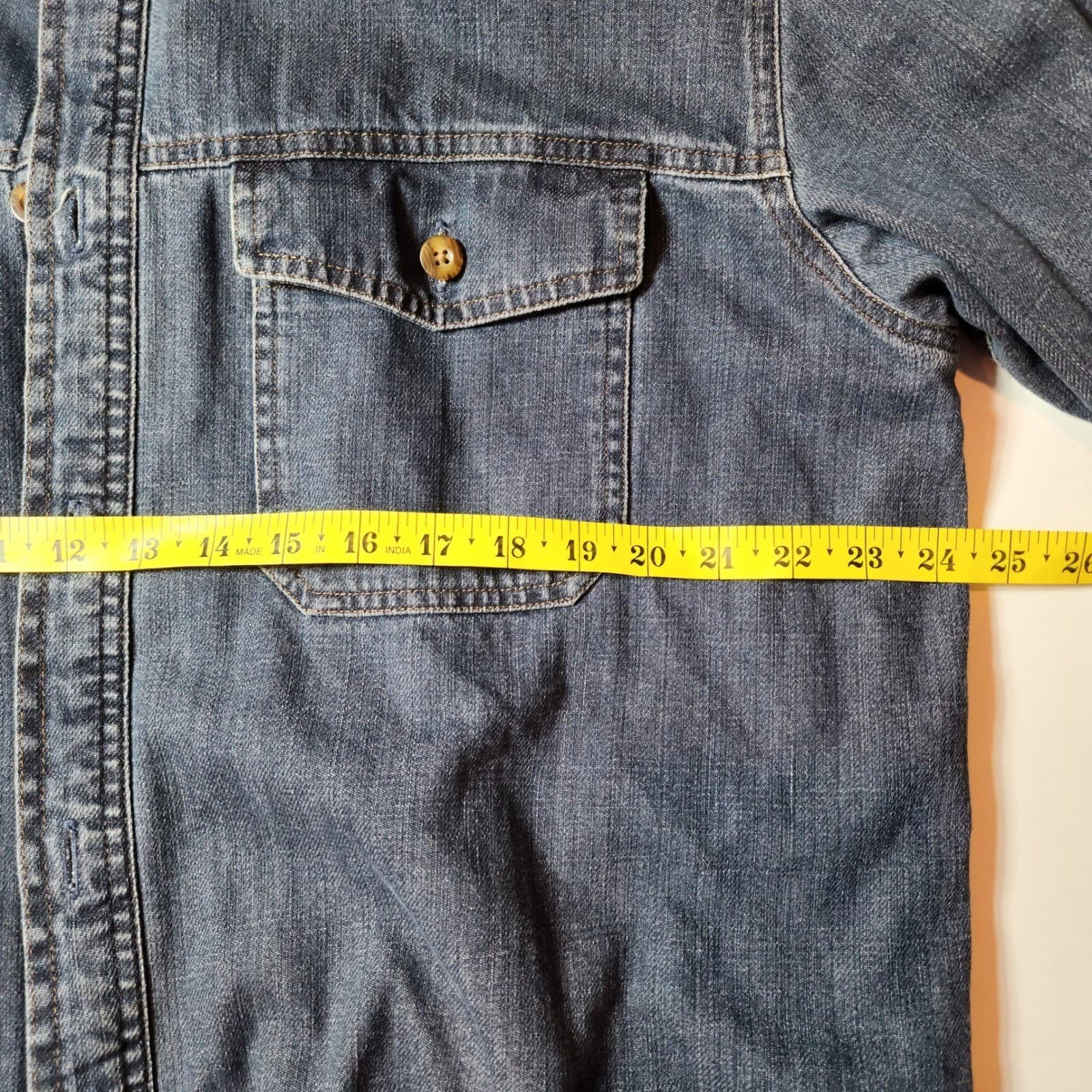 Eddie Bauer Mens Large Tall Denim Shirt Flannel Lined Blue Red Button Up Jacket - Thumbnail 6