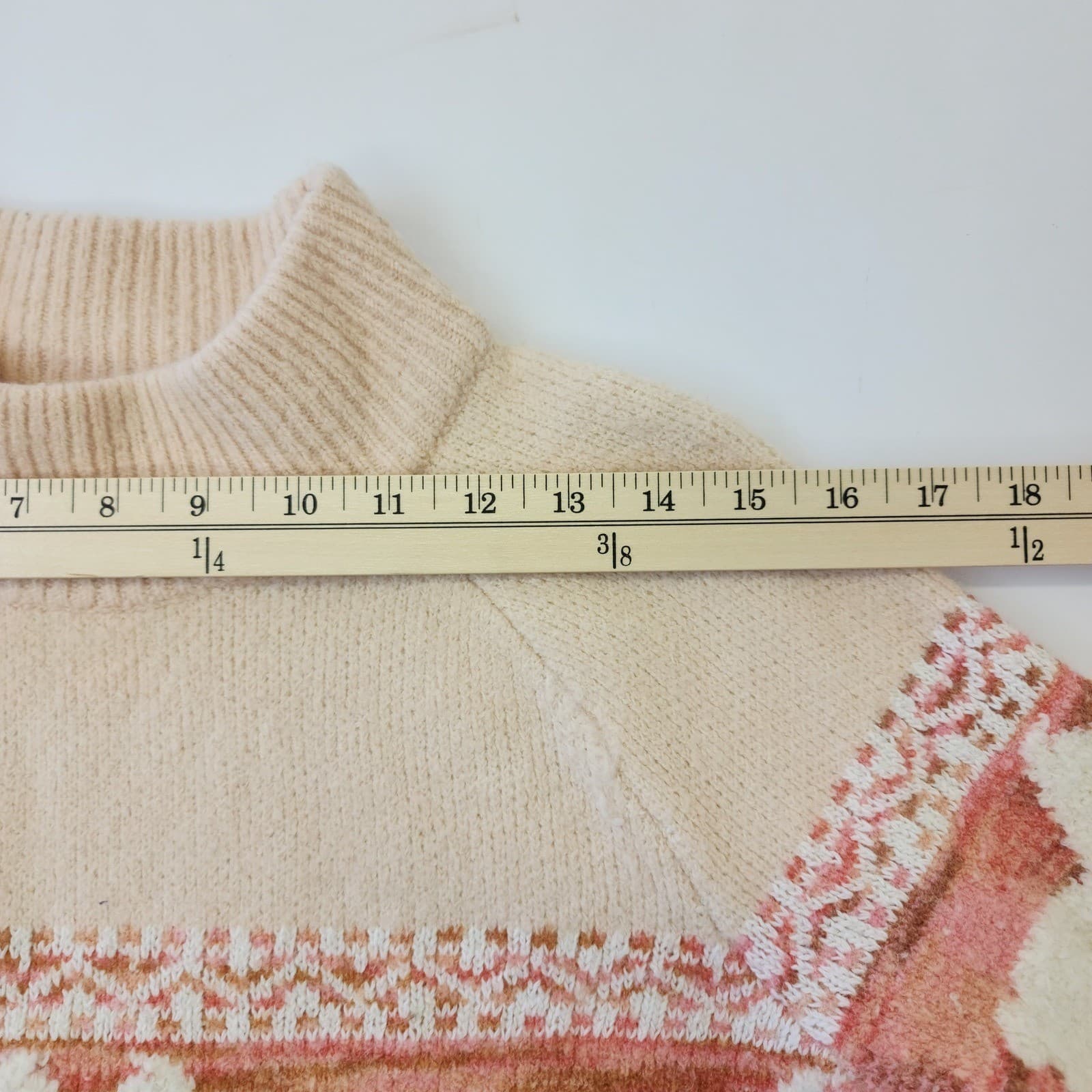Anthropologie Llama Intarsia Mock Neck Sweater Cream Pink Pom Pom Womens Small - Thumbnail 7
