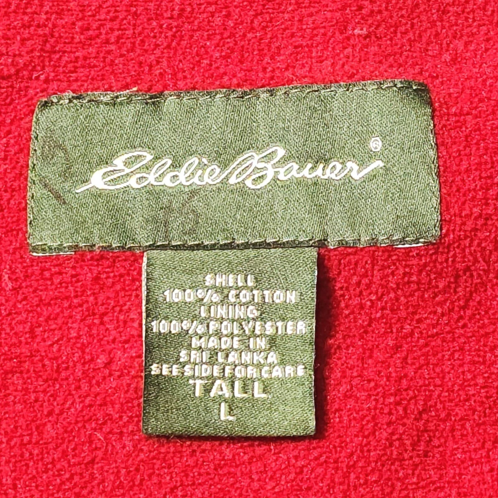 Eddie Bauer Mens Large Tall Denim Shirt Flannel Lined Blue Red Button Up Jacket - Thumbnail 3