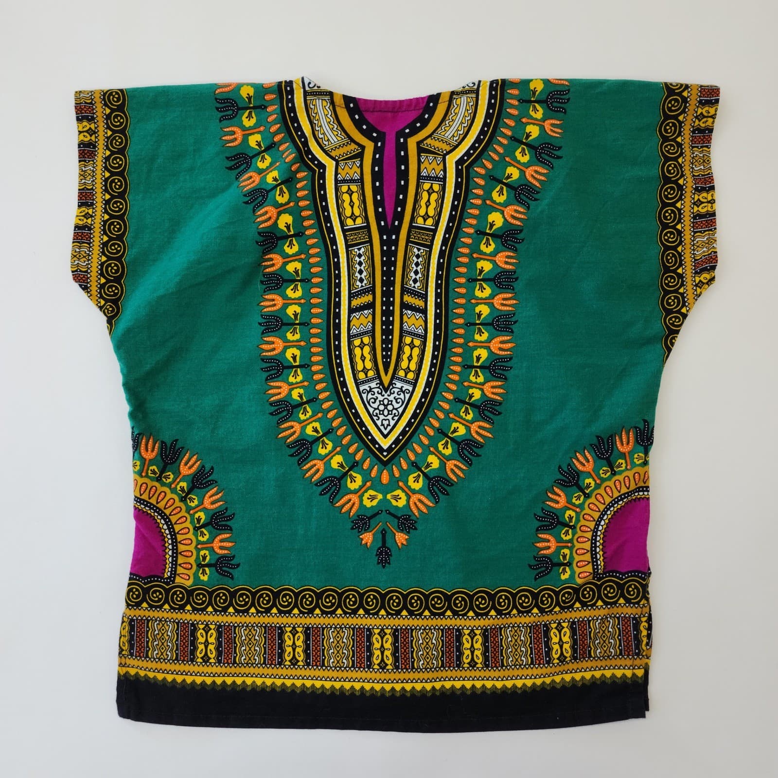 Unisex Green Dashiki 2 Piece Set V-Neck Top and Shorts African Print Tribal S/M - Thumbnail 8
