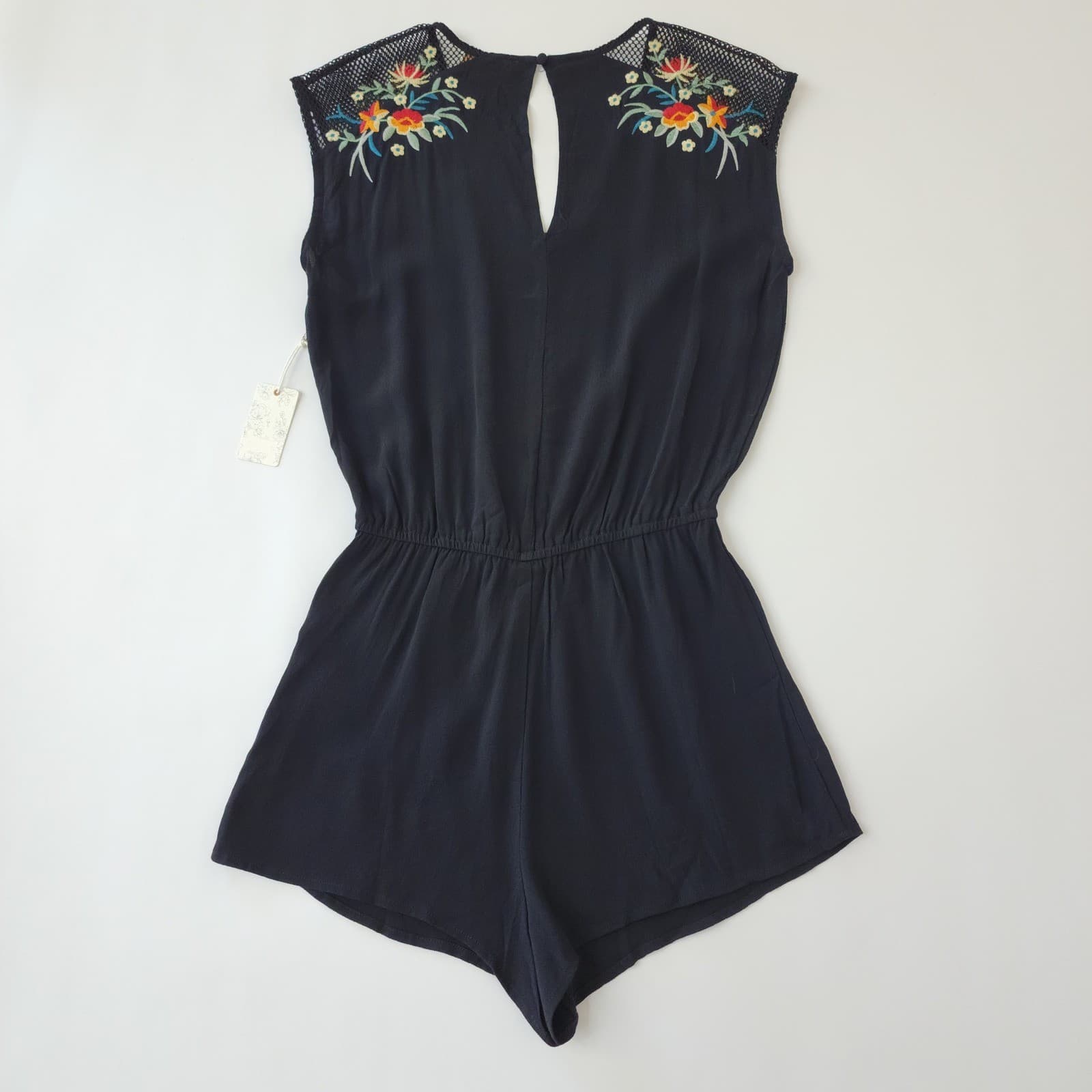 Forever 21 Navy Blue Embroidered Floral Mesh Romper Sleeveless Small NWT - Thumbnail 8