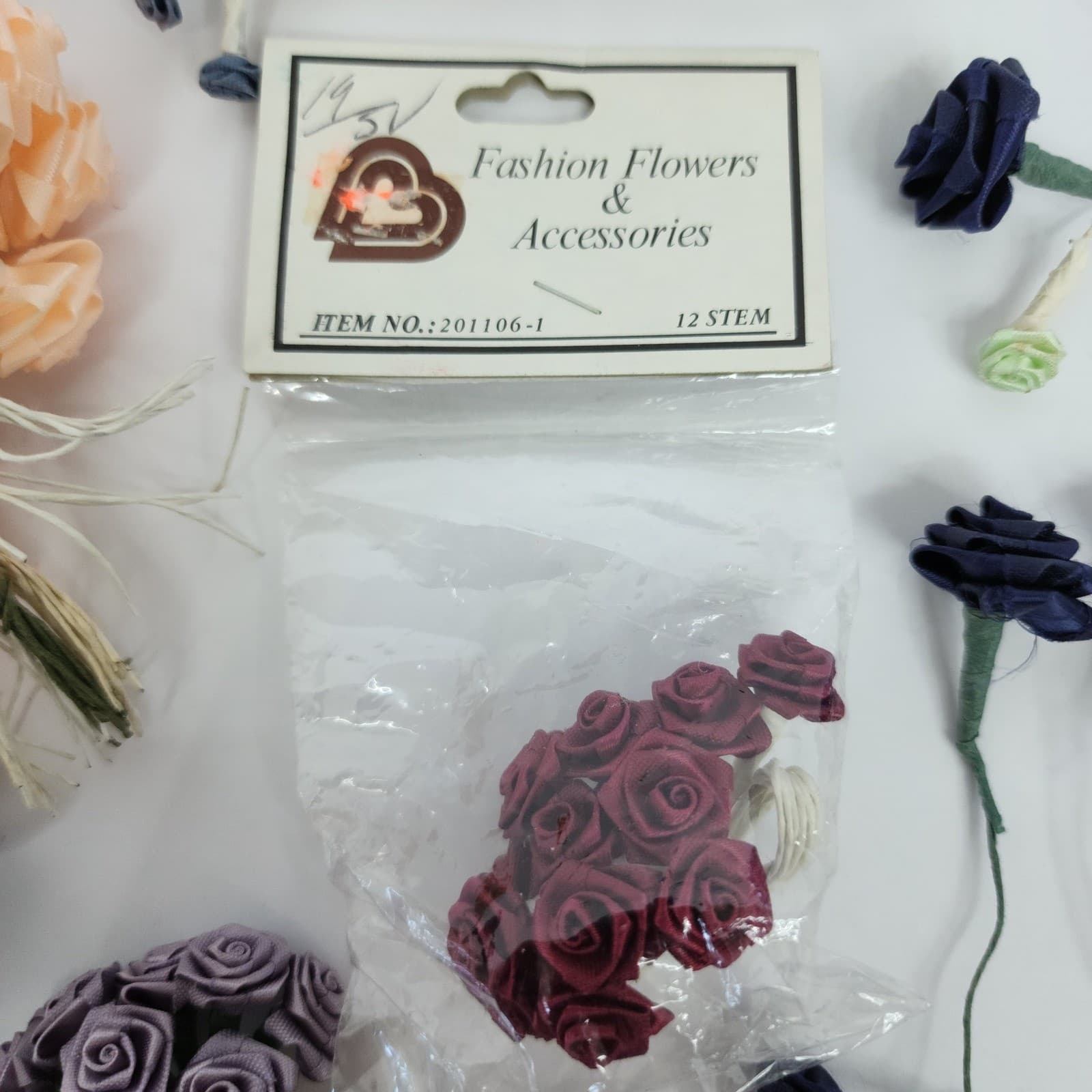 Vintage Wang's International Acetate Satin Ribbon Roses Craft Floral Lot Multi - Thumbnail 7