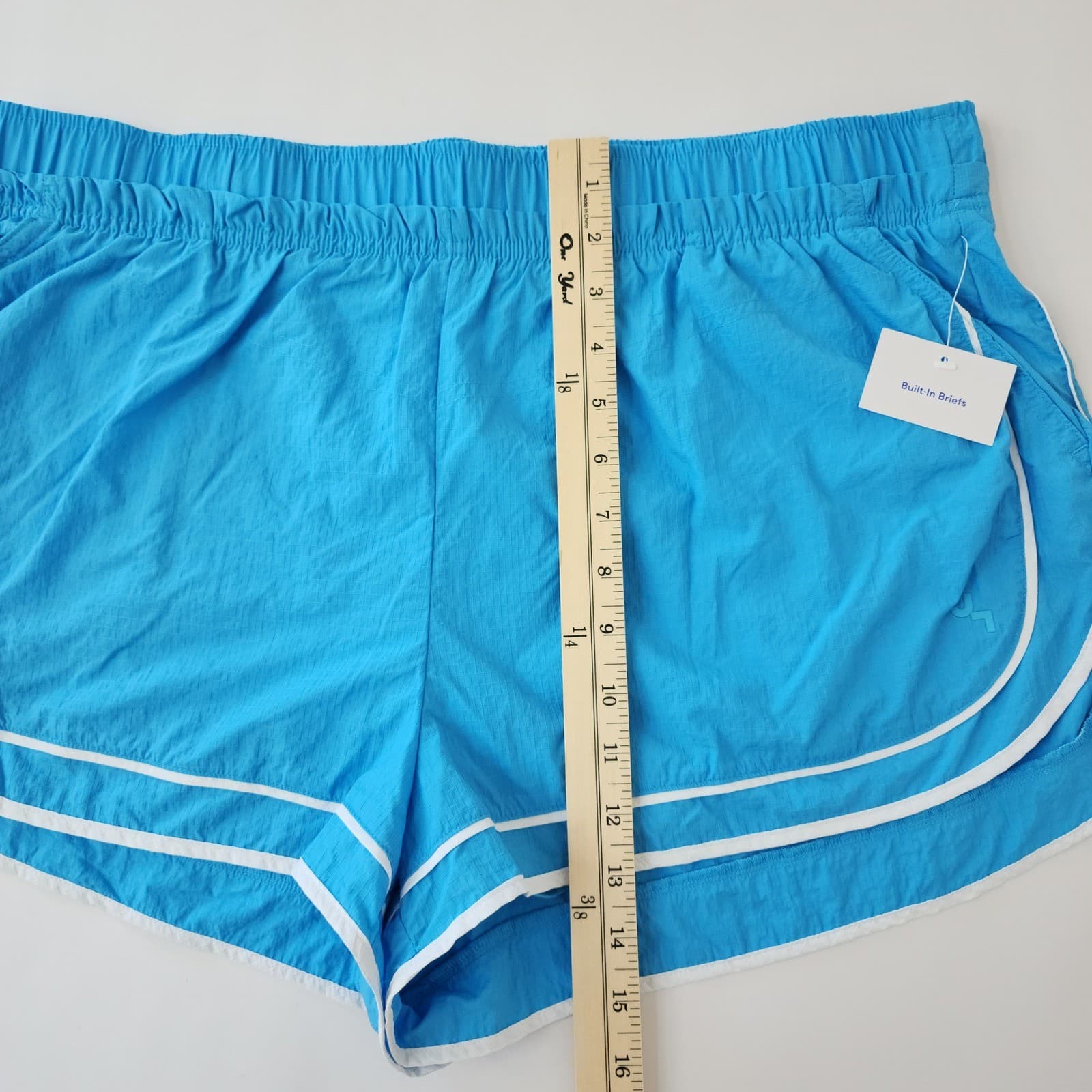 JoyLab Women Blue Athletic Dolphin Shorts White Trim Built-In Brief XL New - Thumbnail 2