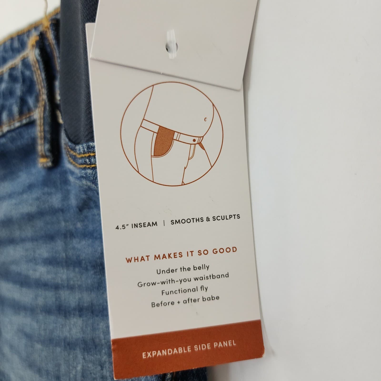 Isabel Maternity Under the Belly Denim Shorts Blue Expandable Side Panel 4.5" - Thumbnail 4