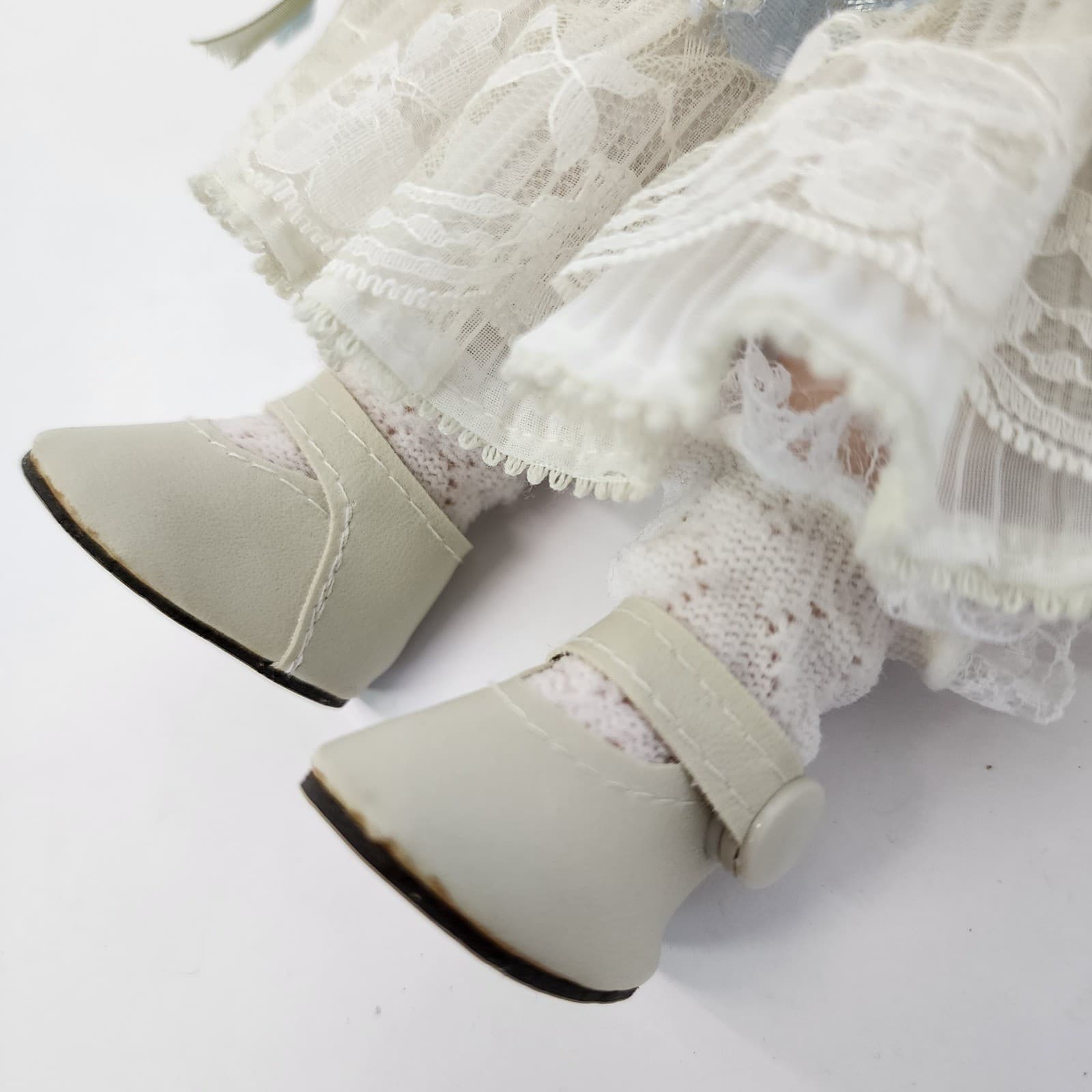 Vintage Geppeddo Porcelain Doll Blonde Hair Blue Eyes Victorian Dress 16 inch - Thumbnail 6