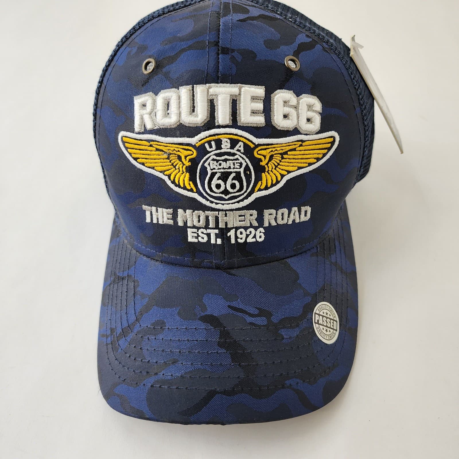 Route 66 The Mother Road Blue Camo Trucker Hat Black Eagle Snapback NWT - Thumbnail 2