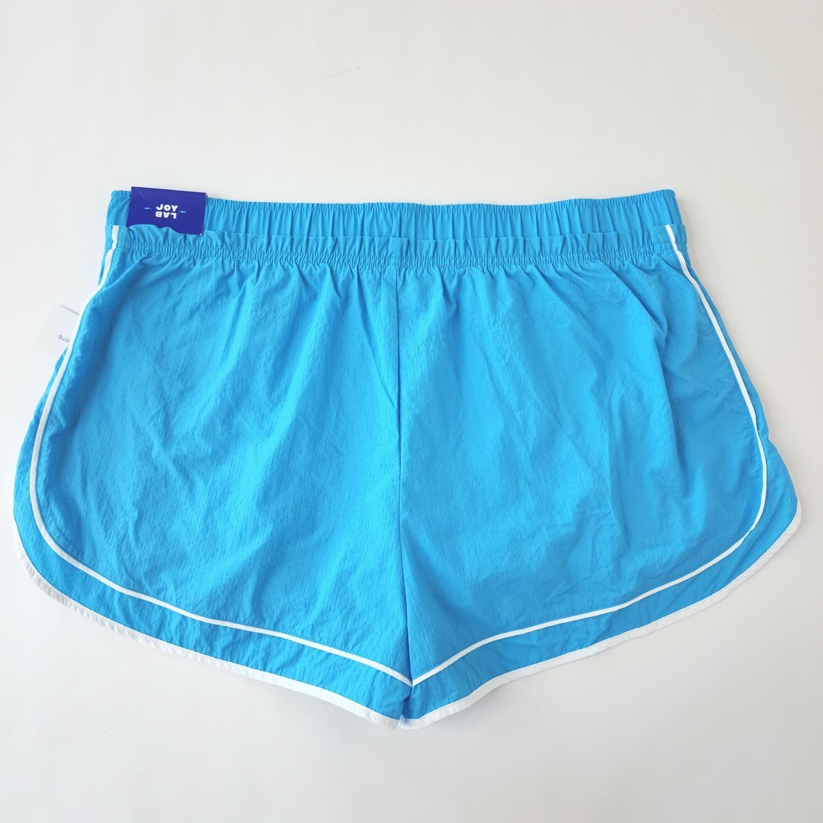 JoyLab Women Blue Athletic Dolphin Shorts White Trim Built-In Brief XL New - Thumbnail 5