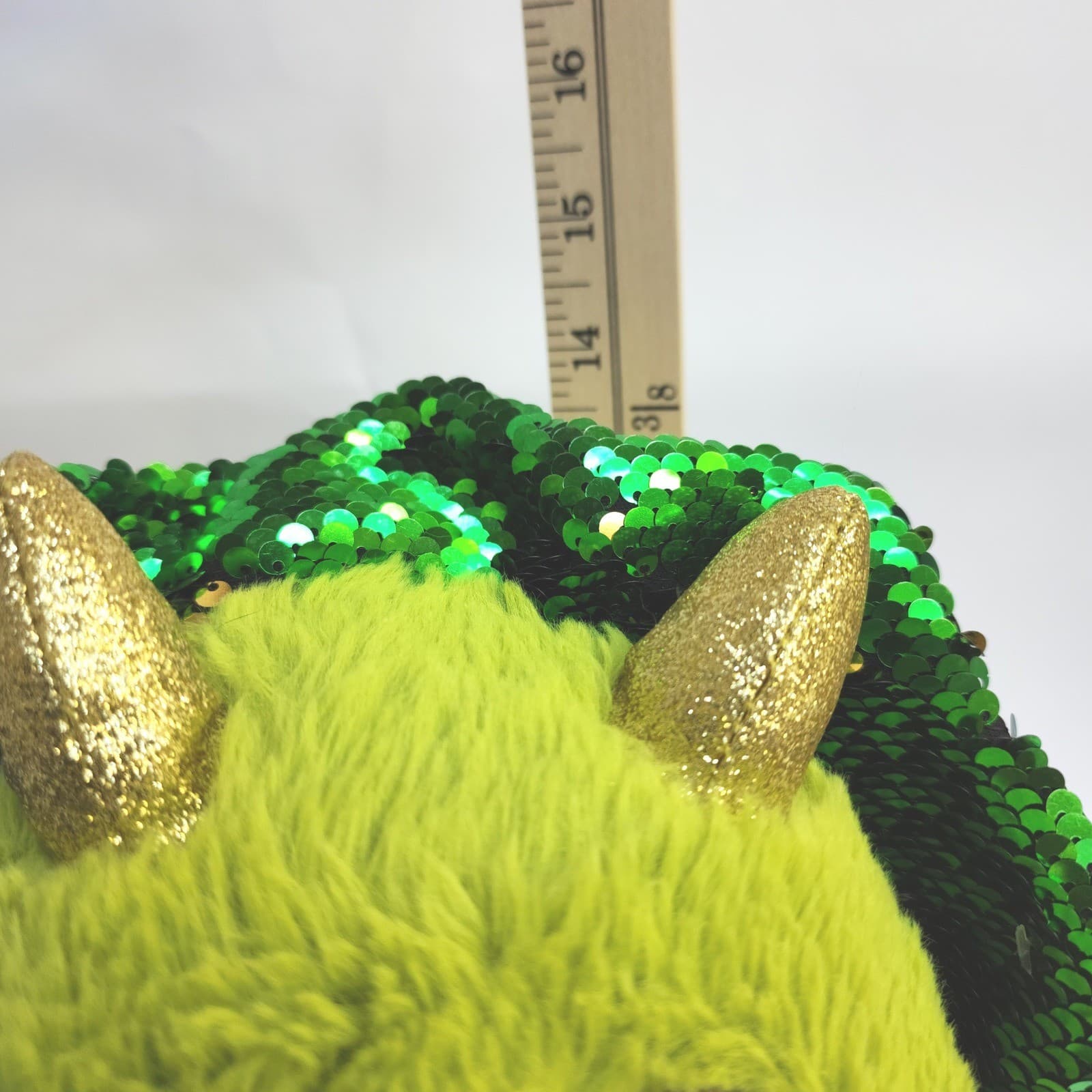 Green Triceratops Dinosaur Plush Sequin Frill Gold Horns Stuffed Animal 14 Inch - Thumbnail 5