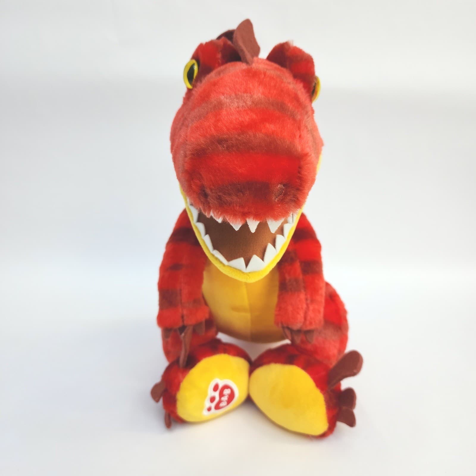 Build-A-Bear Workshop Red Striped T-Rex Dinosaur Plush Green Eyes BAB 14" - Thumbnail 3