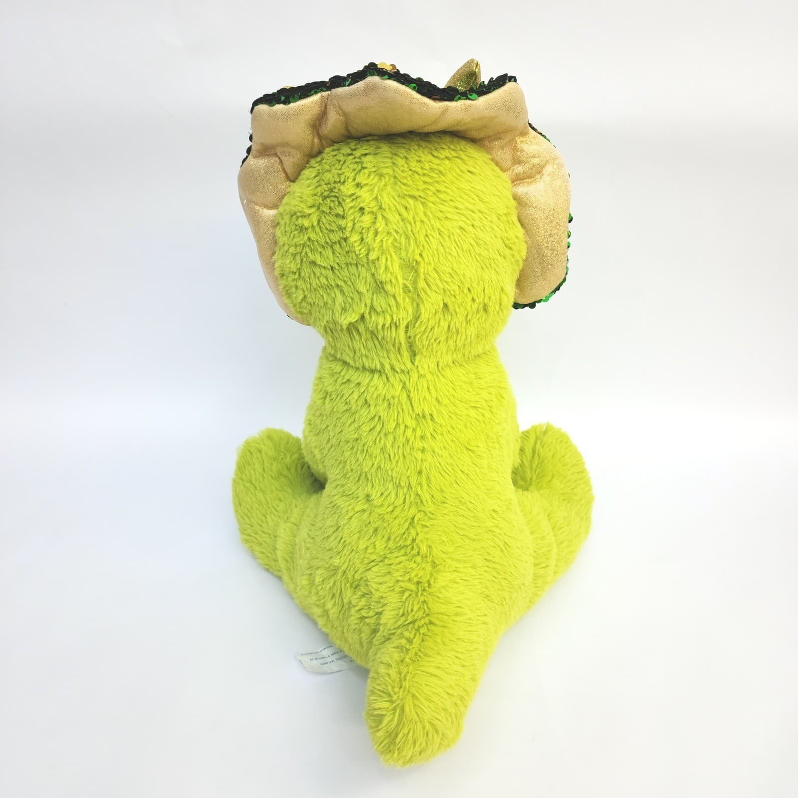 Green Triceratops Dinosaur Plush Sequin Frill Gold Horns Stuffed Animal 14 Inch - Thumbnail 4