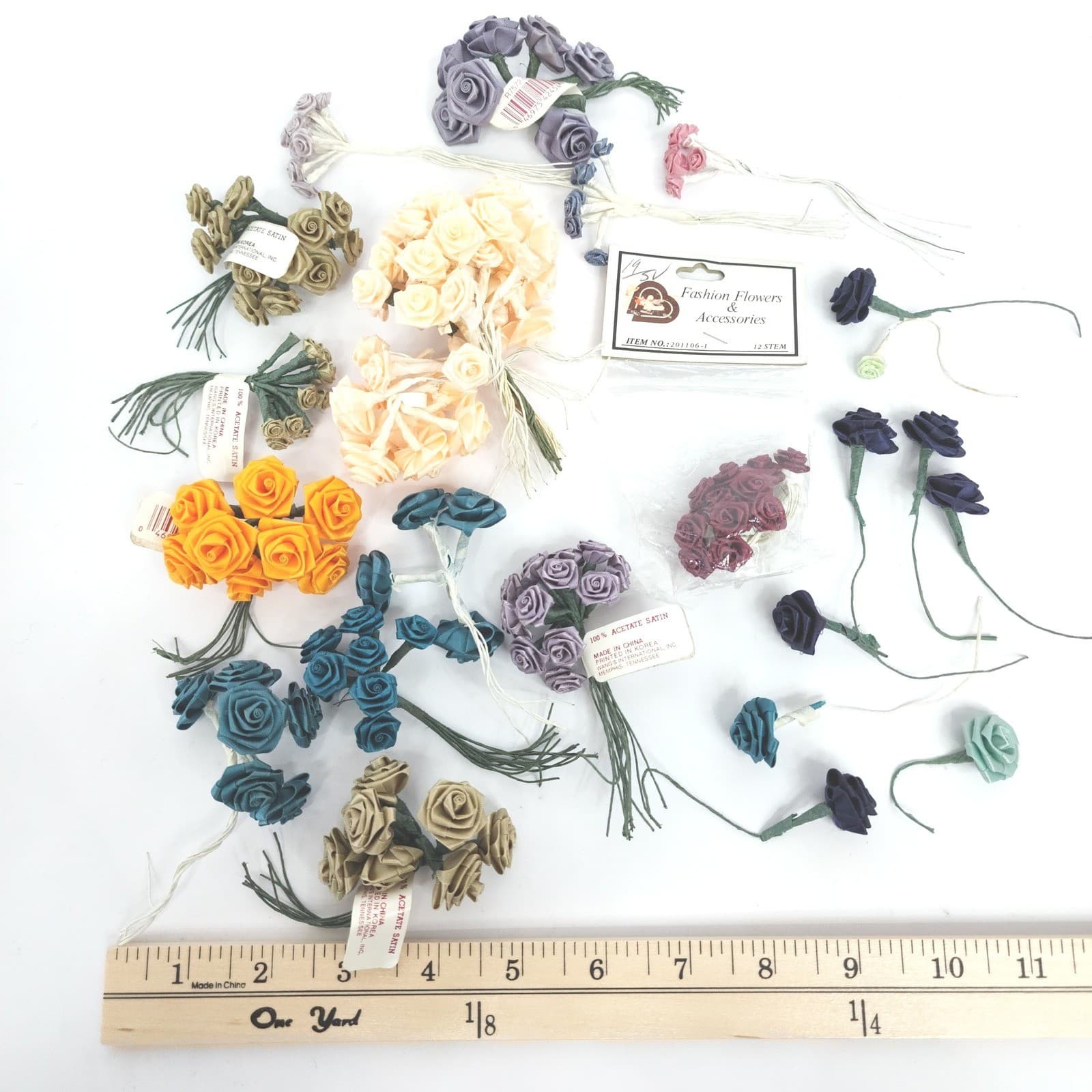 Vintage Wang's International Acetate Satin Ribbon Roses Craft Floral Lot Multi - Thumbnail 8