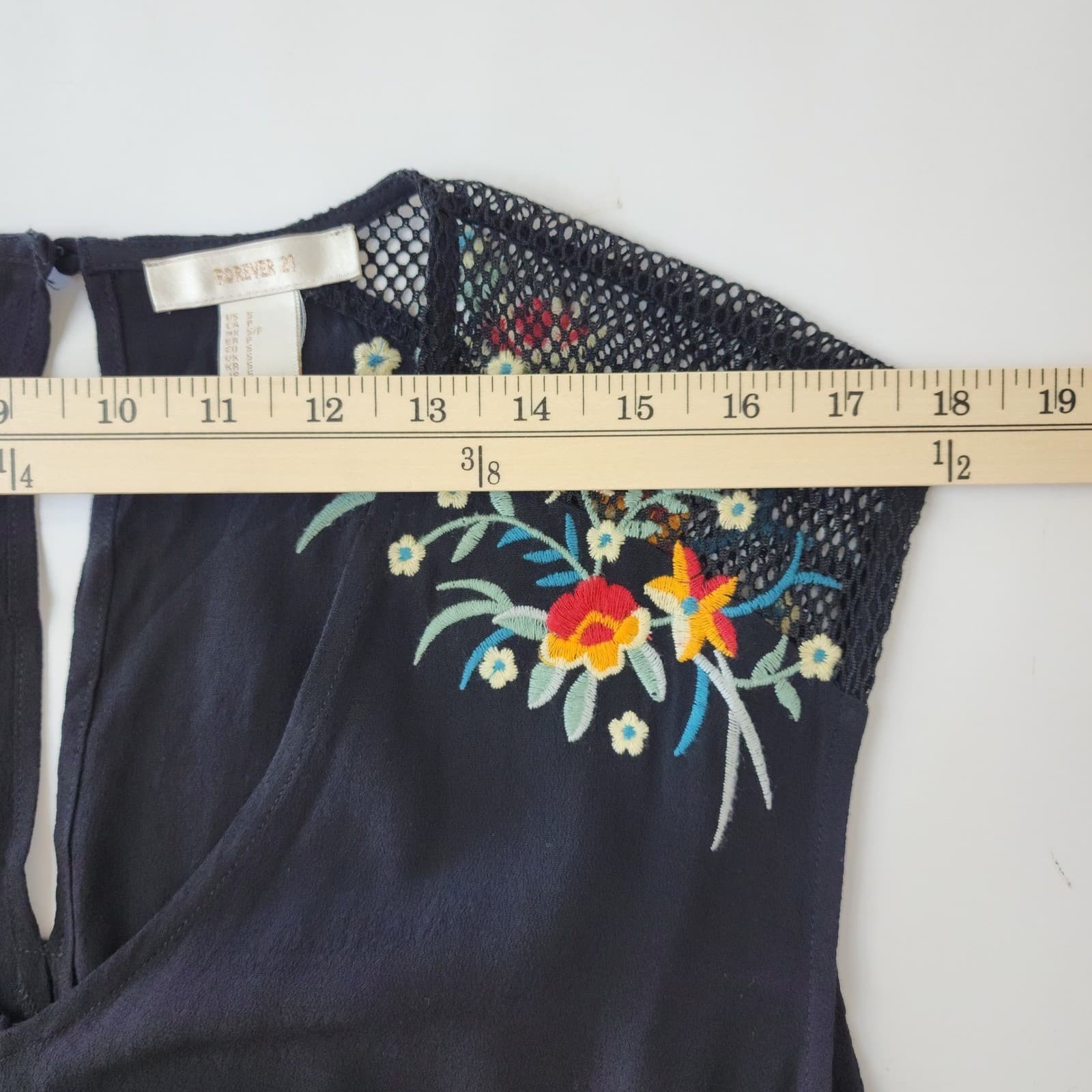 Forever 21 Navy Blue Embroidered Floral Mesh Romper Sleeveless Small NWT - Thumbnail 4