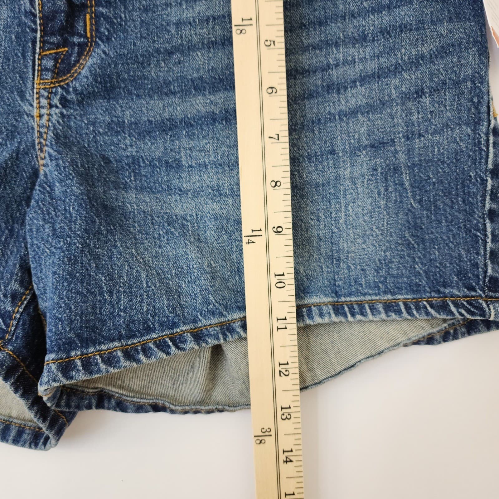 Isabel Maternity Under the Belly Denim Shorts Blue Expandable Side Panel 4.5" - Thumbnail 2
