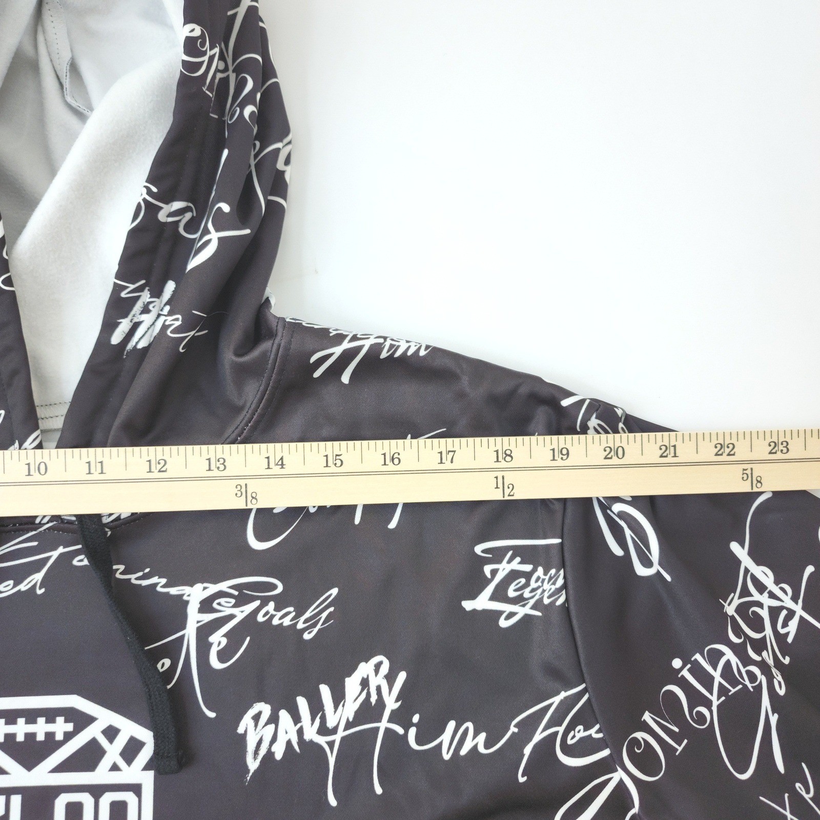 Pylon Football Men's All Over Print Motivational Script Hoodie Black White Large - Thumbnail 4
