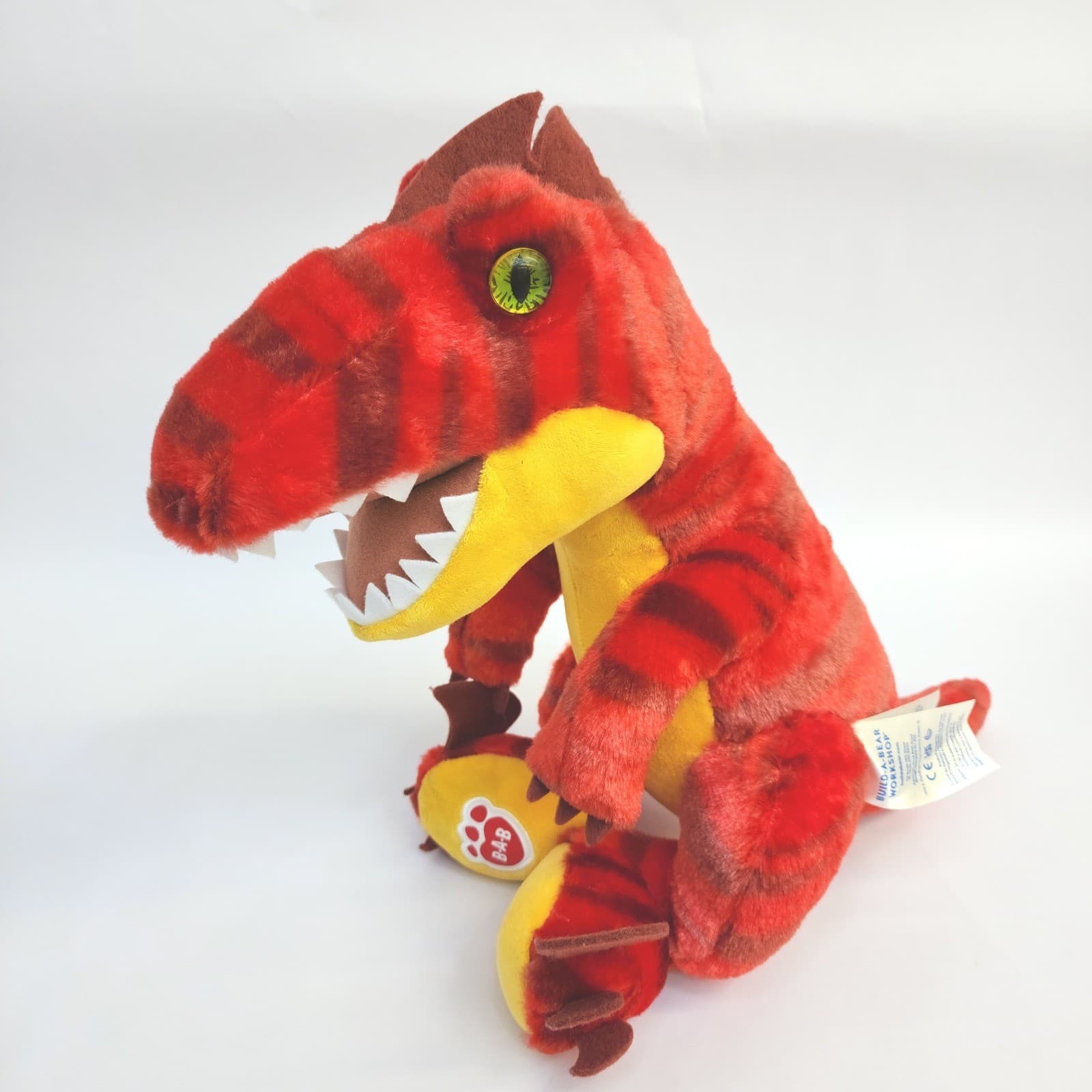 Build-A-Bear Workshop Red Striped T-Rex Dinosaur Plush Green Eyes BAB 14" - Thumbnail 2