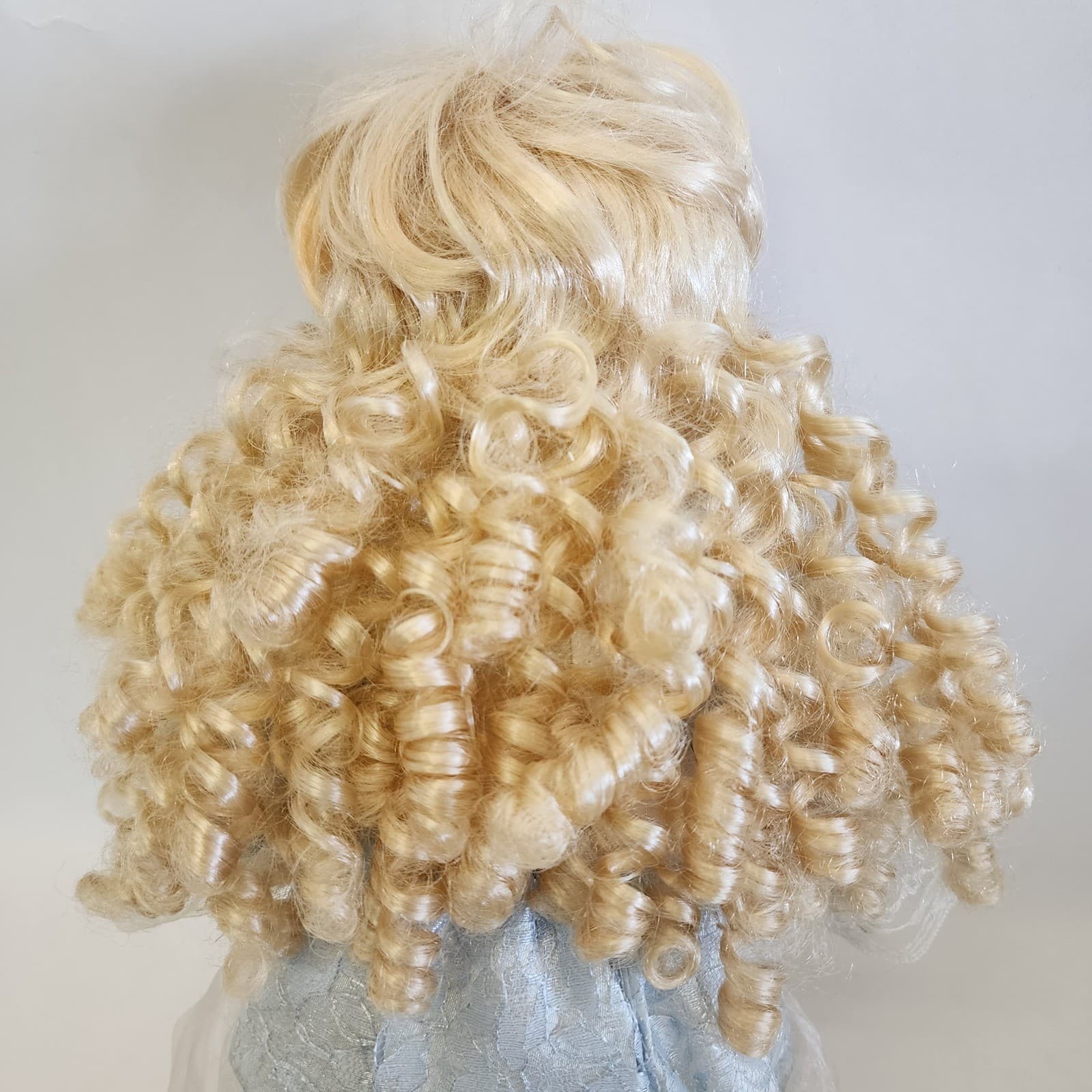 Vintage Geppeddo Porcelain Doll Blonde Hair Blue Eyes Victorian Dress 16 inch - Thumbnail 7