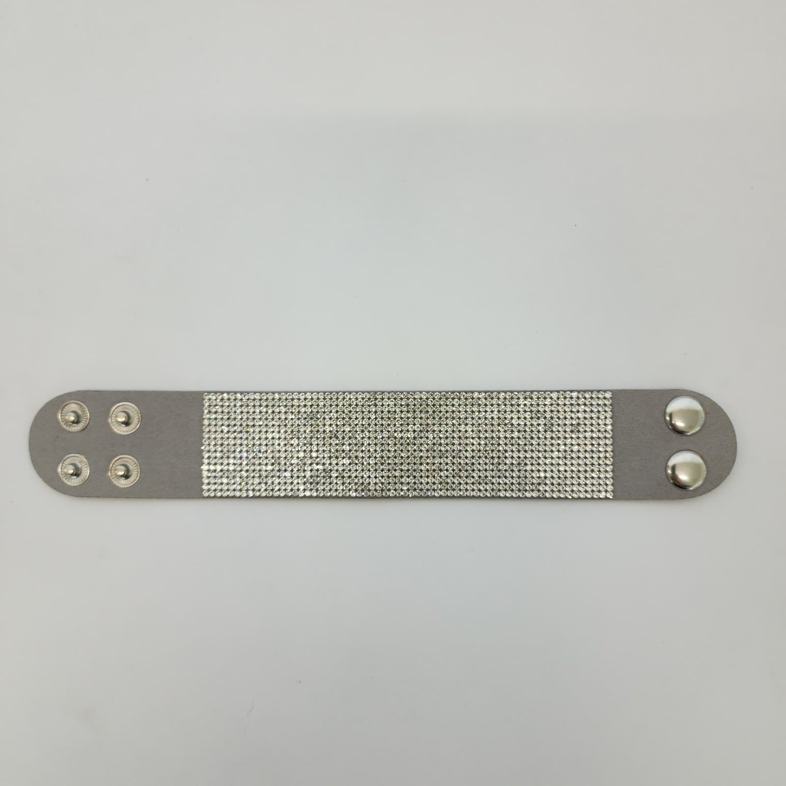 Grey Faux Suede Rhinestone Cuff Bracelet Wide Sparkly Crystal Snap Wrap Band - Thumbnail 4