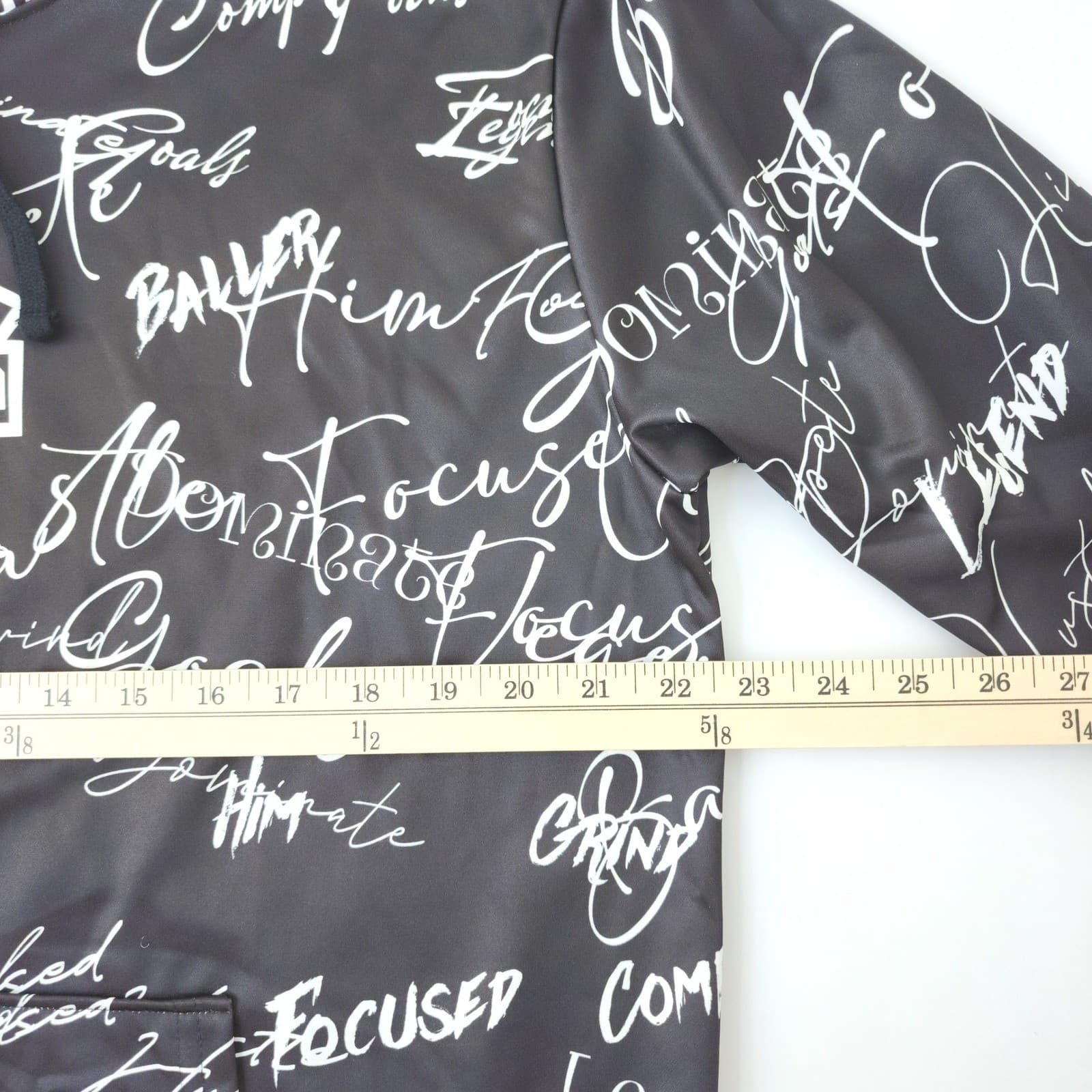 Pylon Football Men's All Over Print Motivational Script Hoodie Black White Large - Thumbnail 3