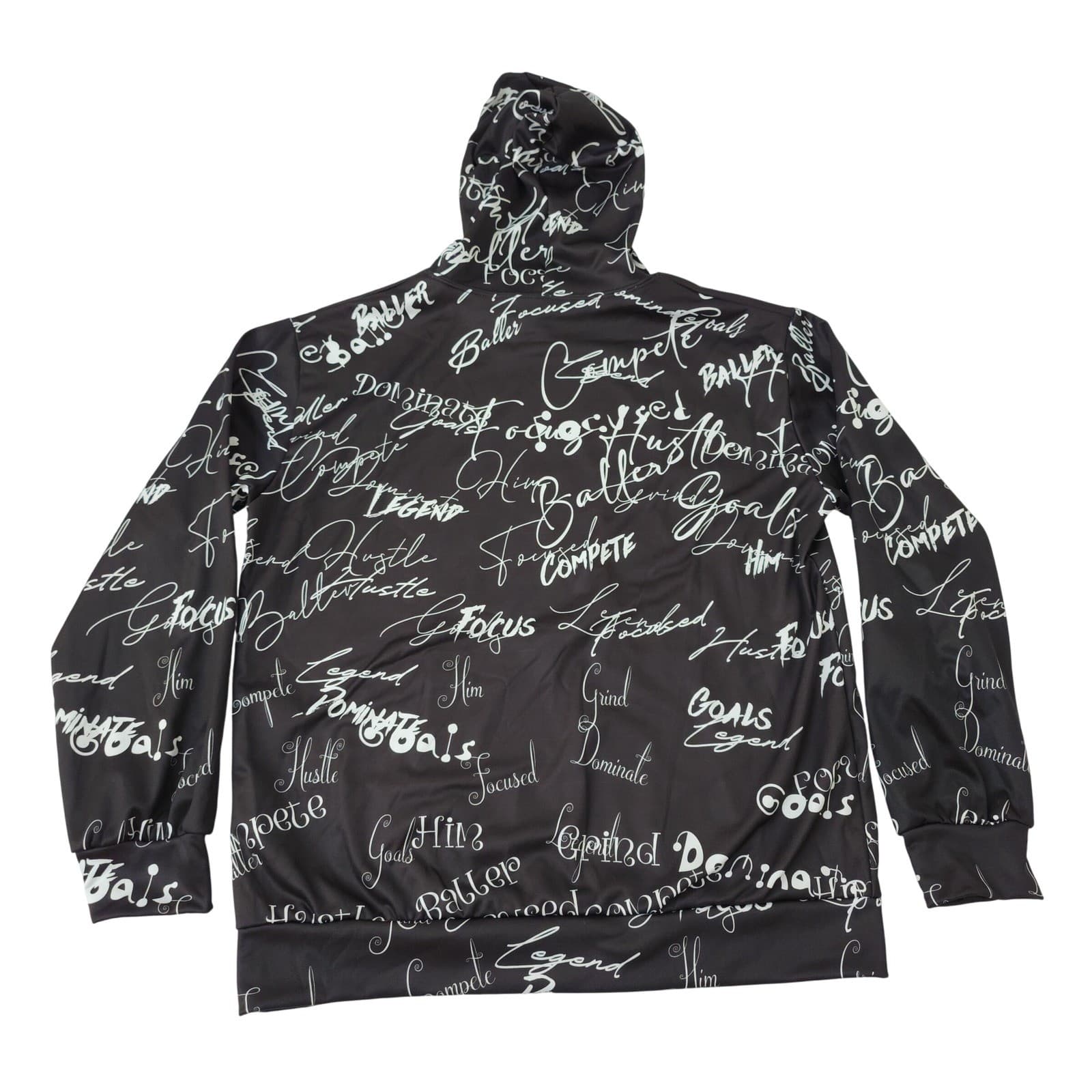 Pylon Football Men's All Over Print Motivational Script Hoodie Black White Large - Thumbnail 7