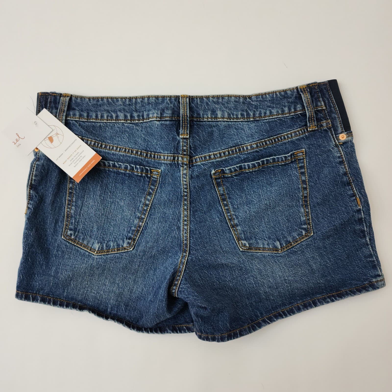 Isabel Maternity Under the Belly Denim Shorts Blue Expandable Side Panel 4.5" - Thumbnail 5