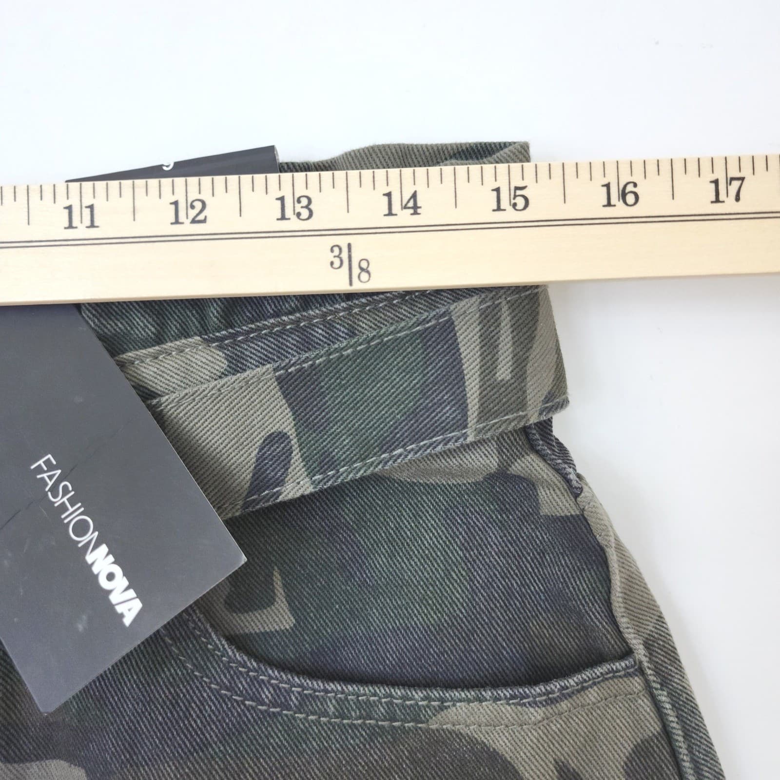 Fashion Nova Cant Find A Reason Camo Denim Shorts Waist Distressed 9 - Thumbnail 4