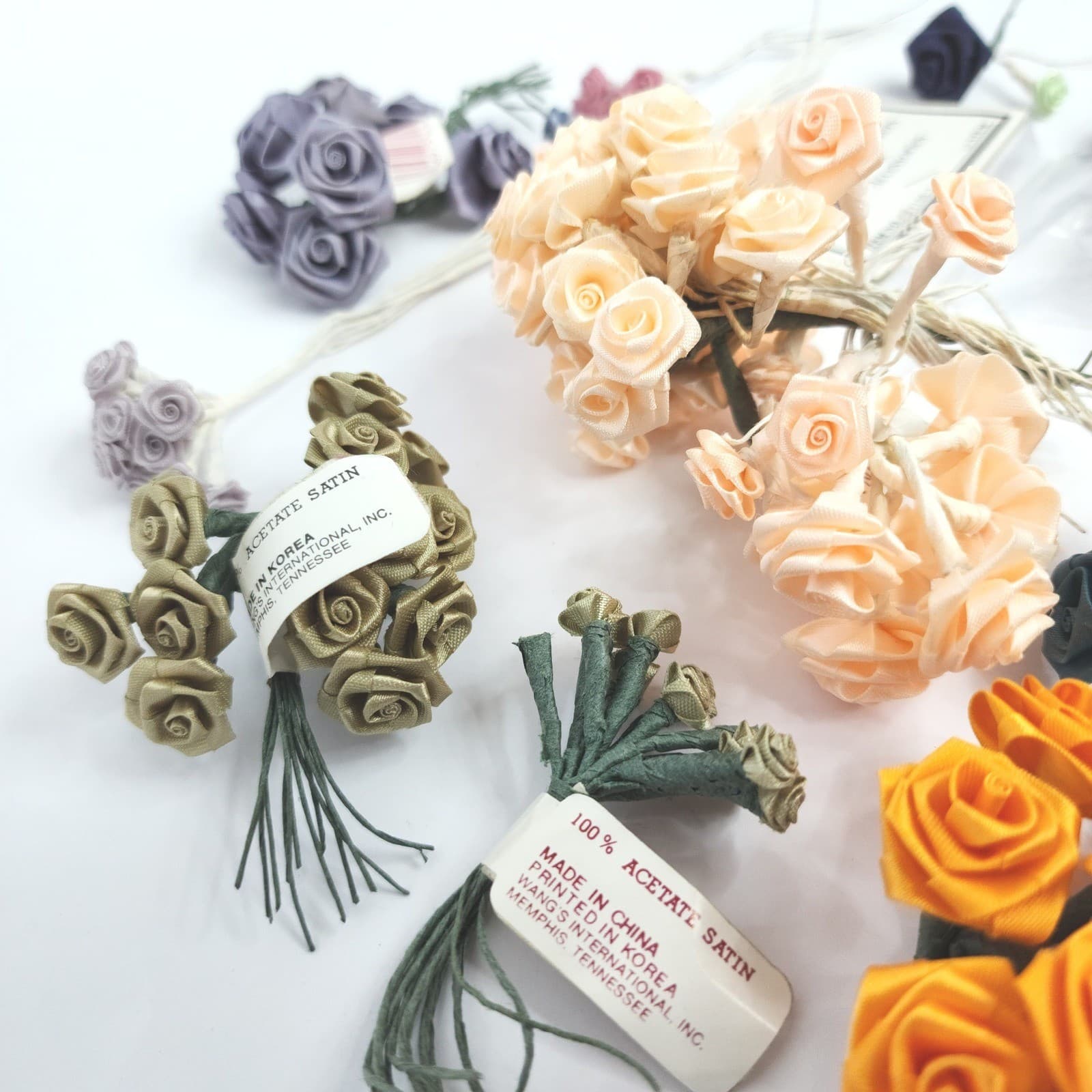 Vintage Wang's International Acetate Satin Ribbon Roses Craft Floral Lot Multi - Thumbnail 4