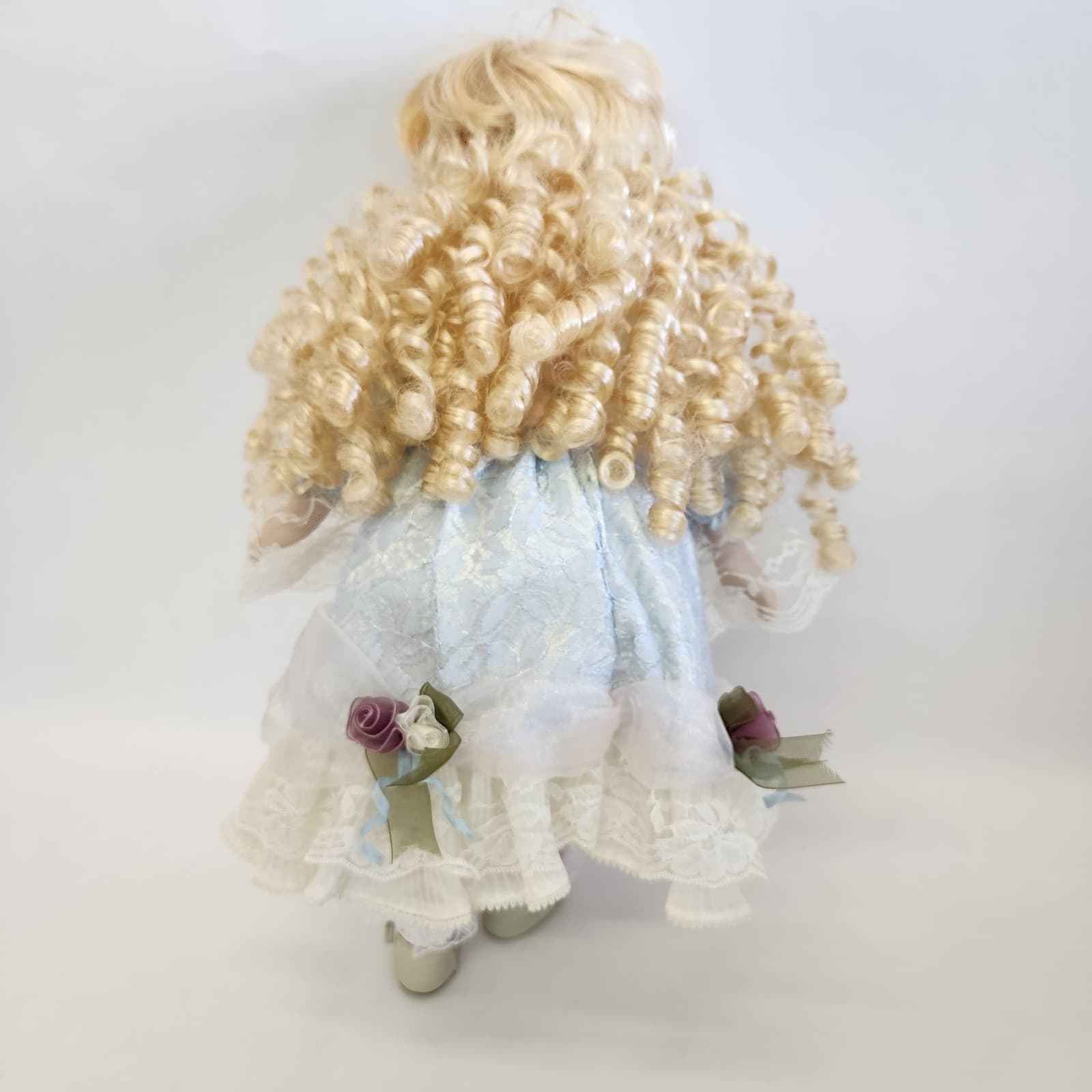 Vintage Geppeddo Porcelain Doll Blonde Hair Blue Eyes Victorian Dress 16 inch - Thumbnail 8
