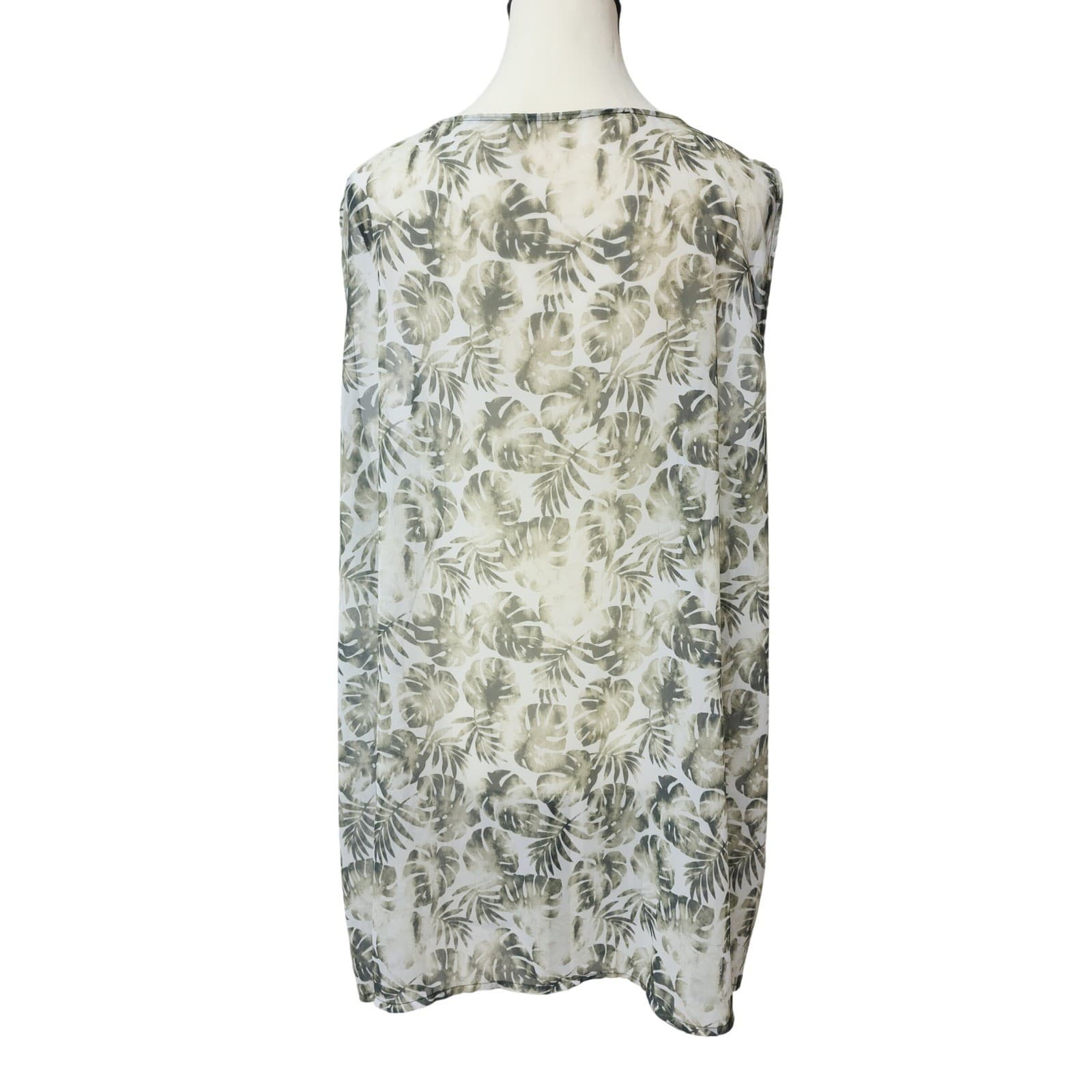 Tropical Monstera Leaf Print Open Front Kimono Vest Sea Turtle Green 2X 20W-22W - Thumbnail 3