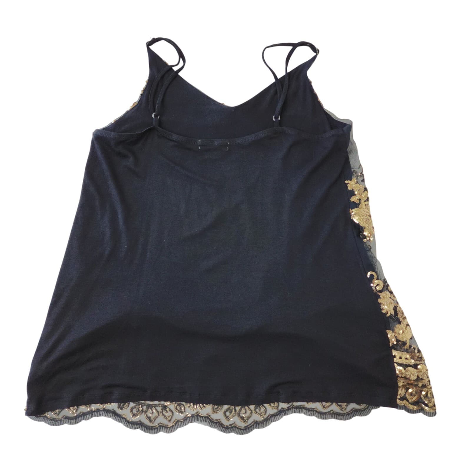 About A Girl Womens XL Navy Blue Gold Sequin Floral Mesh Camisole Tank Top XL - Thumbnail 5