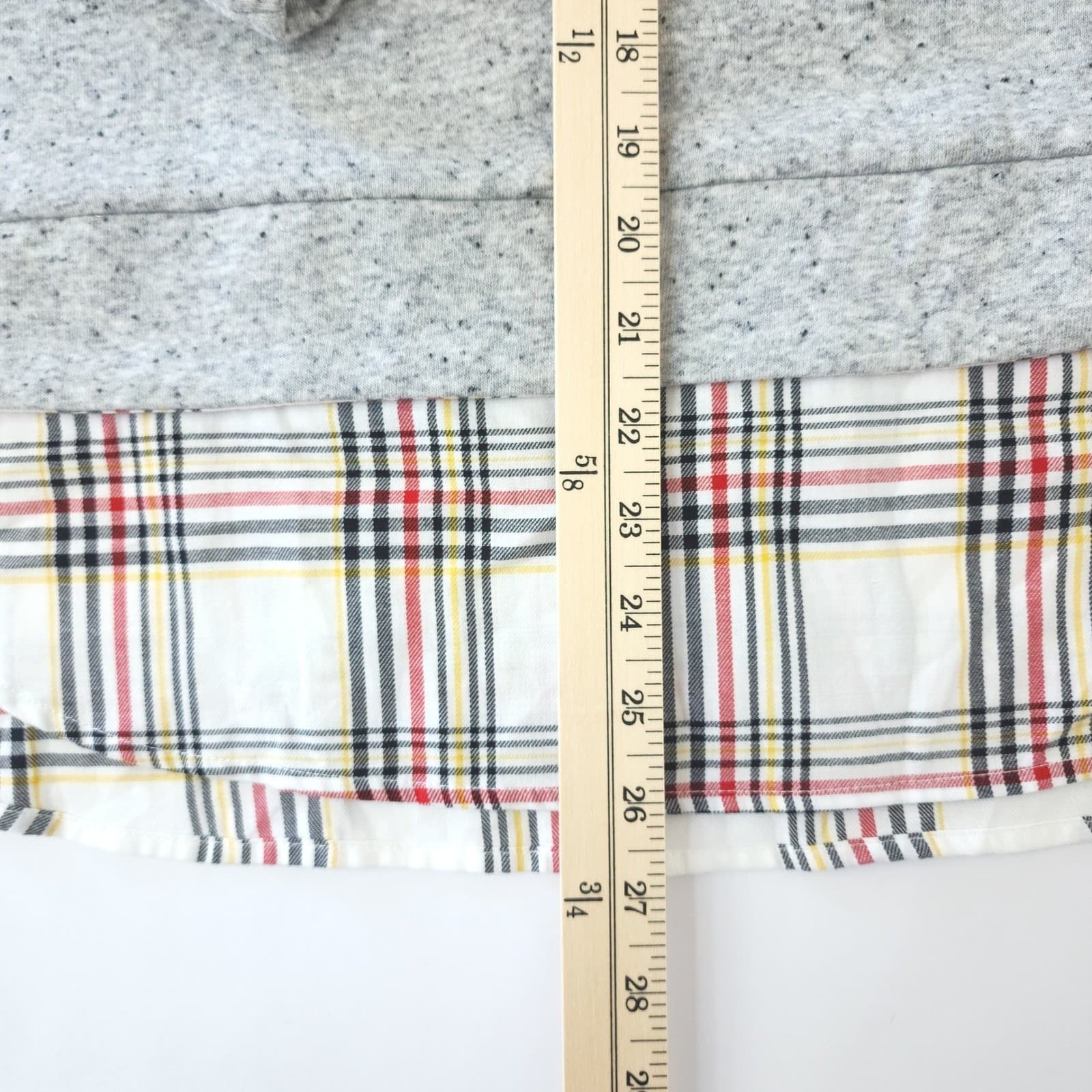 IZOD Womens Tie-Front 2-Fer Sweatshirt Plaid Hem Light Grey Heather XL NWT - Thumbnail 2