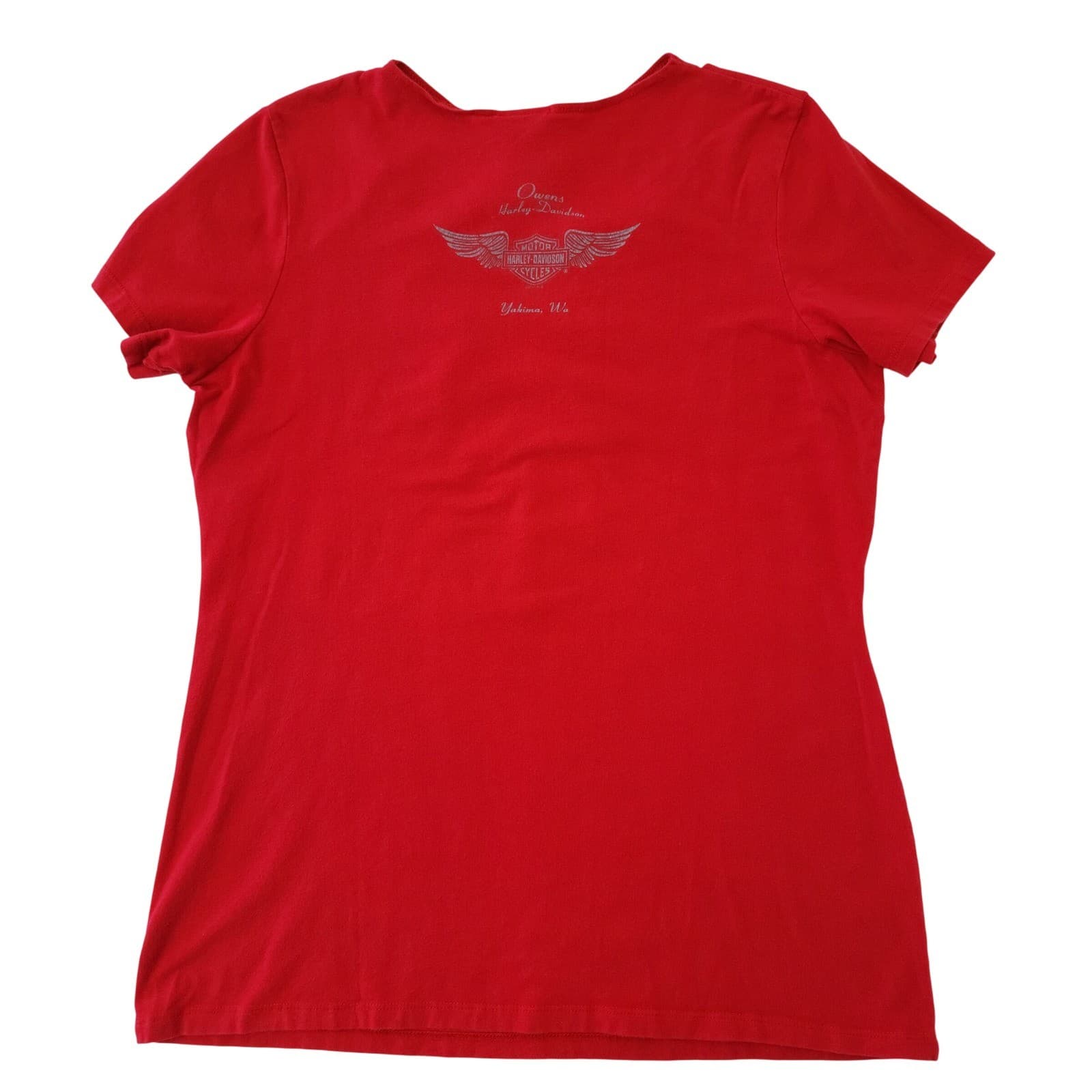 Harley Davidson Womens Red Eagle Graphic T-Shirt Cutout Neck 1X Owens Yakima WA - Thumbnail 7