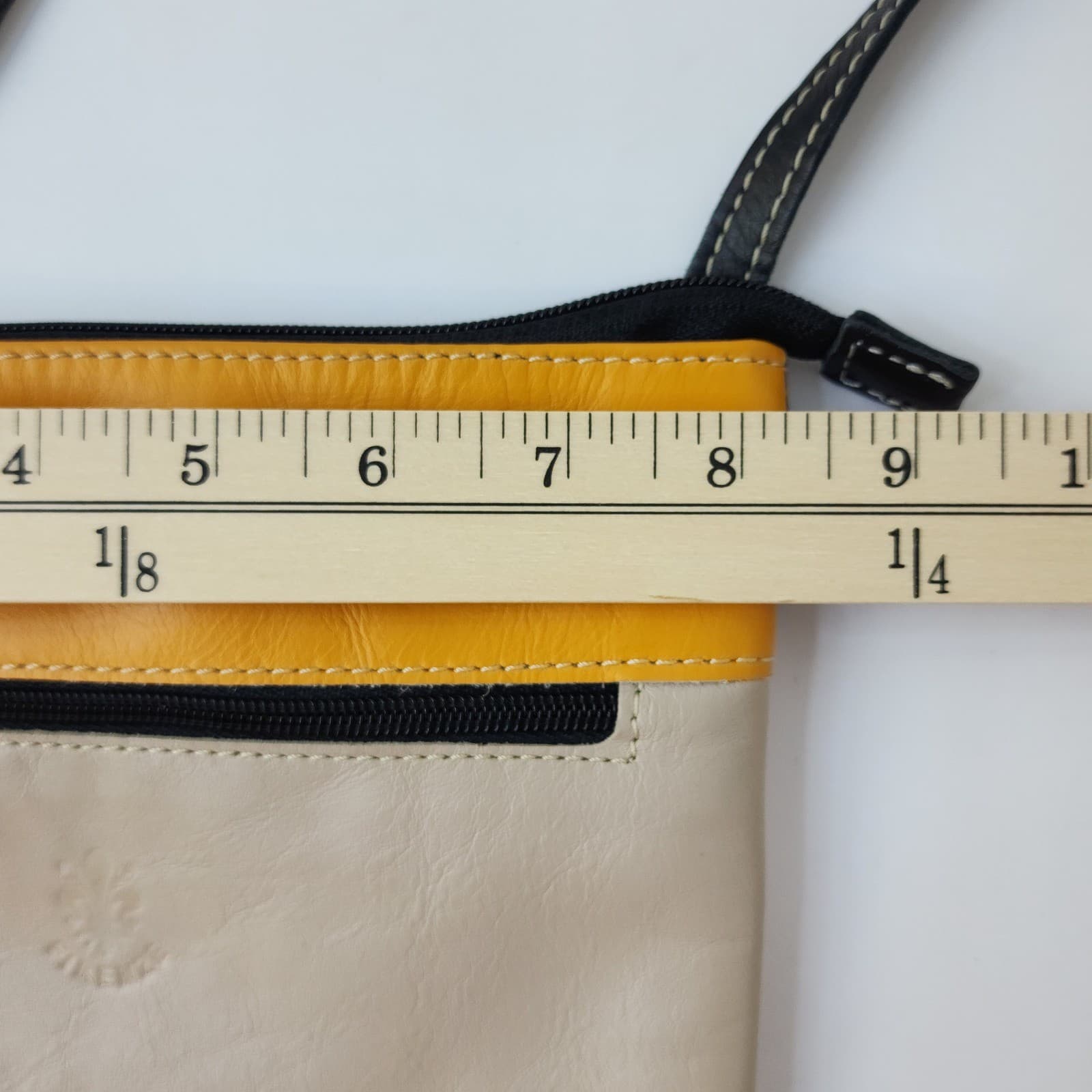 Firenze Acqua di Perla Italy Leather Colorblock Crossbody Bag Yellow Blue Beige - Thumbnail 8