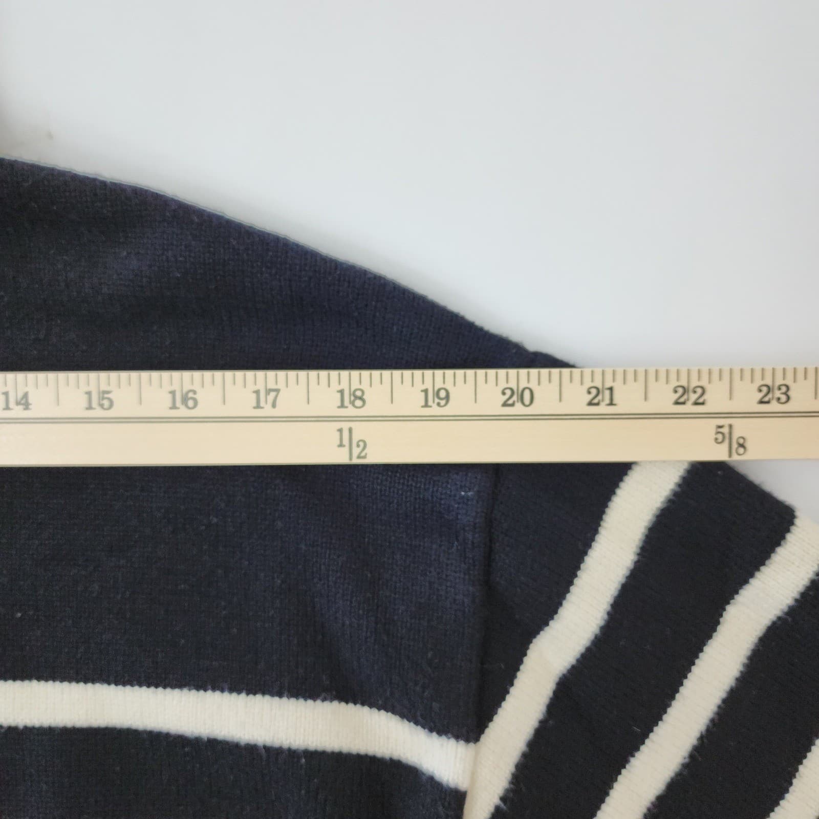 Zara Womens Navy Blue White Striped Quarter Zip Knit Sweater Small Nautical - Thumbnail 4