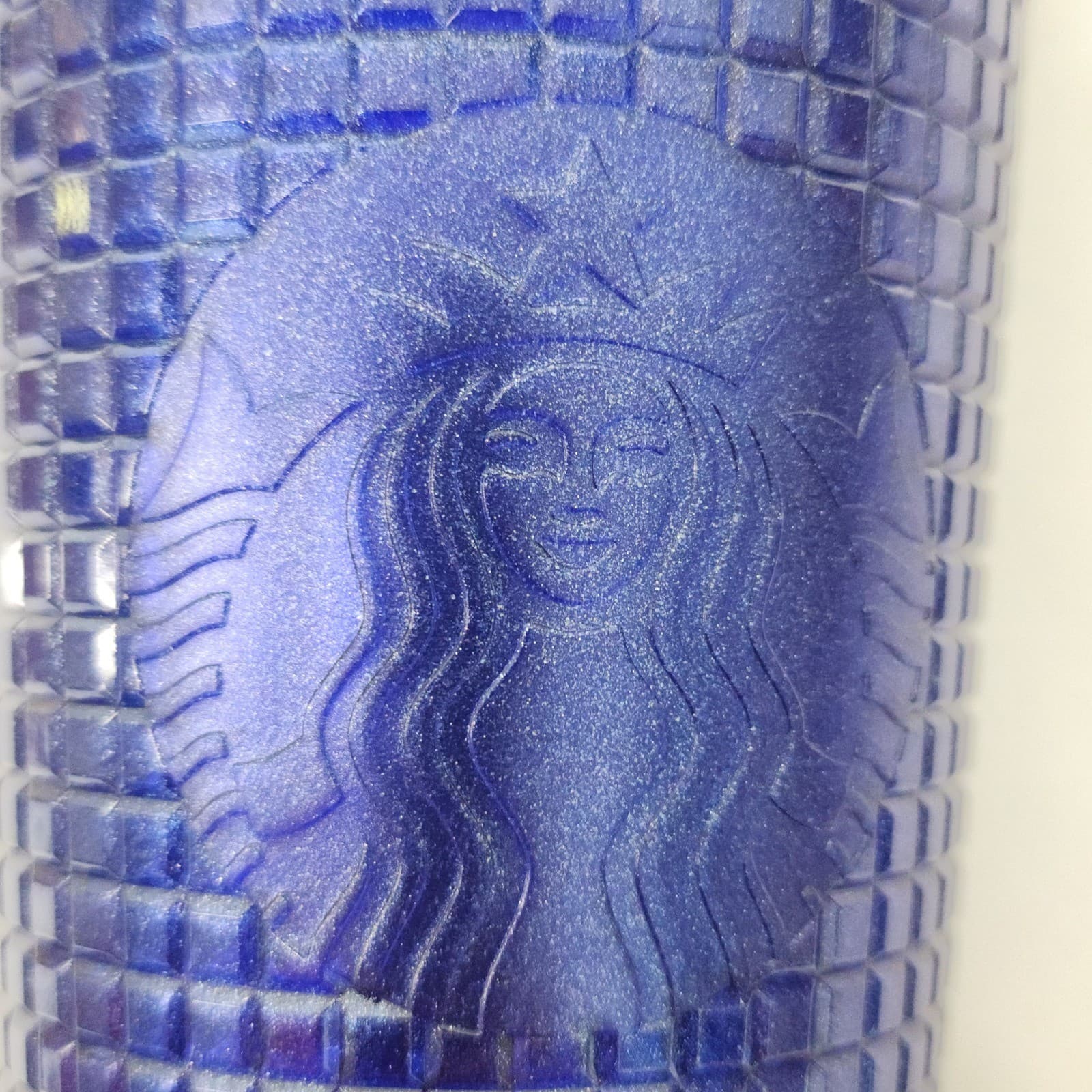 Starbucks 2022 Blue Grid Textured 24oz Venti Cold Cup Tumbler with Straw Glitter - Thumbnail 2