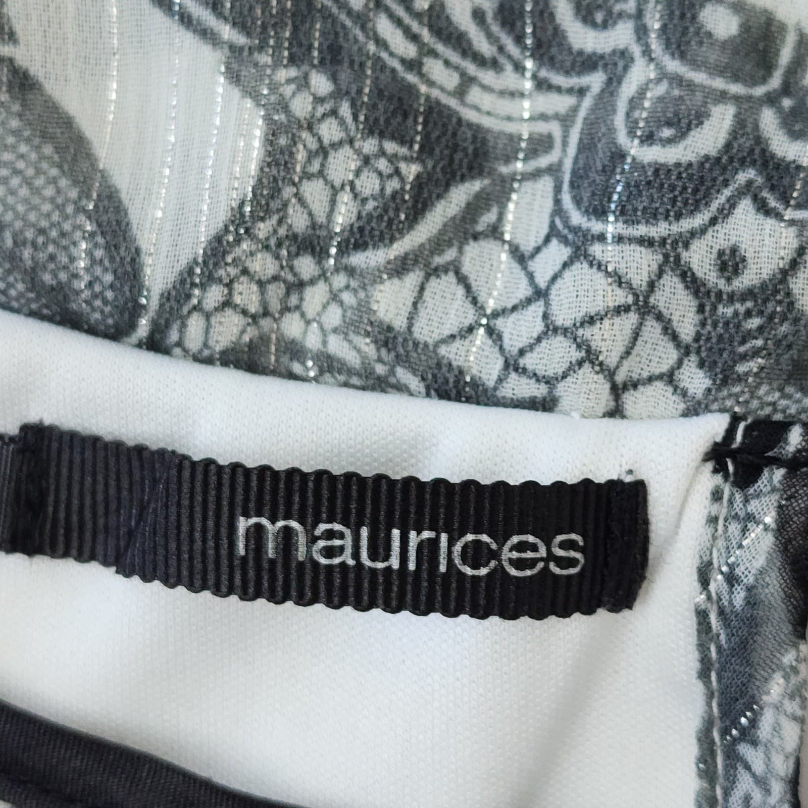Maurices Black White Floral Animal Print Smocked Hem Blouse XL Rosette Accent - Thumbnail 5