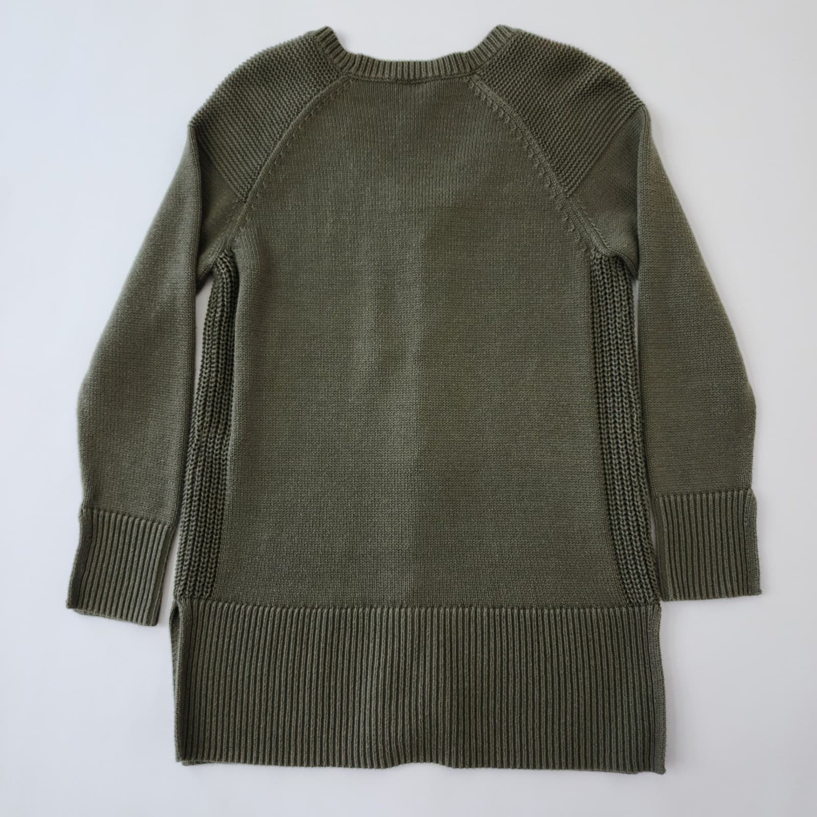 Chicos Olive Green Lace Up Front Knit Tunic Sweater Gold Grommets Size 0 S - Thumbnail 7