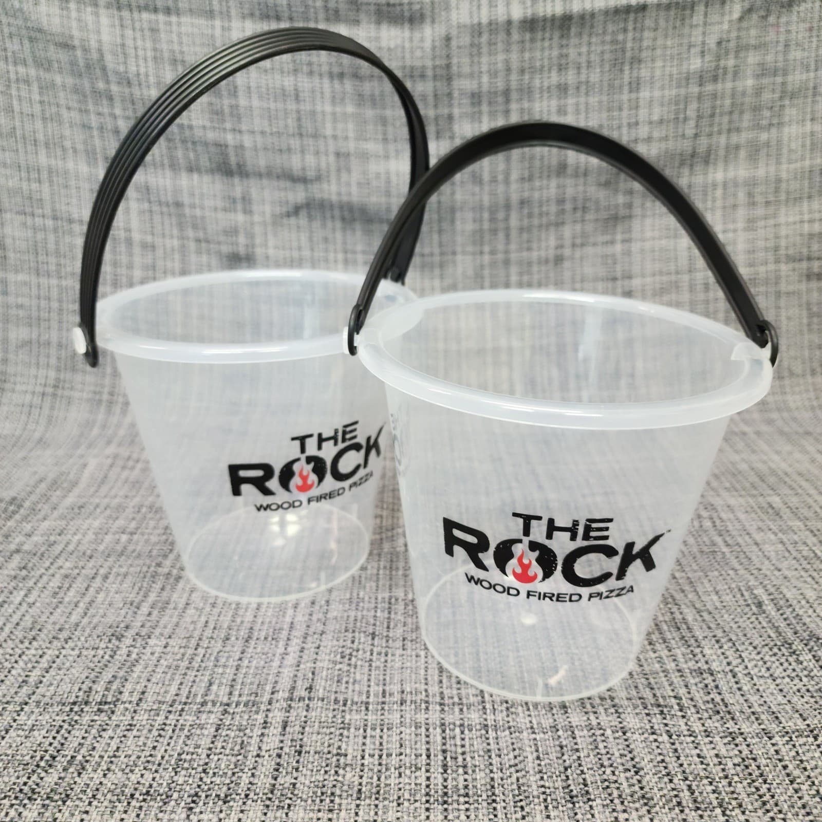 The Rock Wood Fired Pizza Souvenir Drink Buckets Set of 2 Clear Plastic Black - Thumbnail 2
