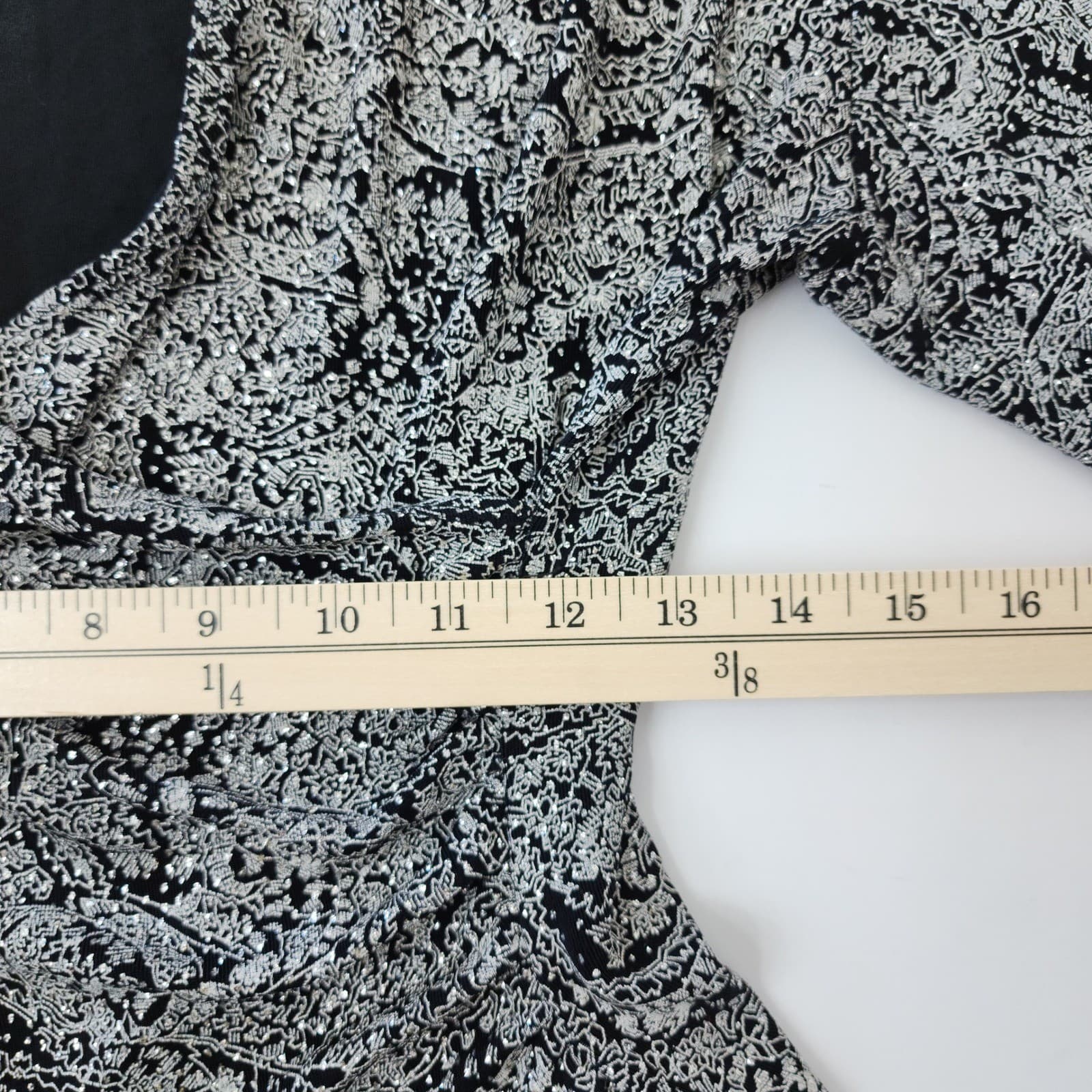 MSK Womens Large Silver Black Metallic Paisley Surplice V-Neck Wrap Top Blouse - Thumbnail 4