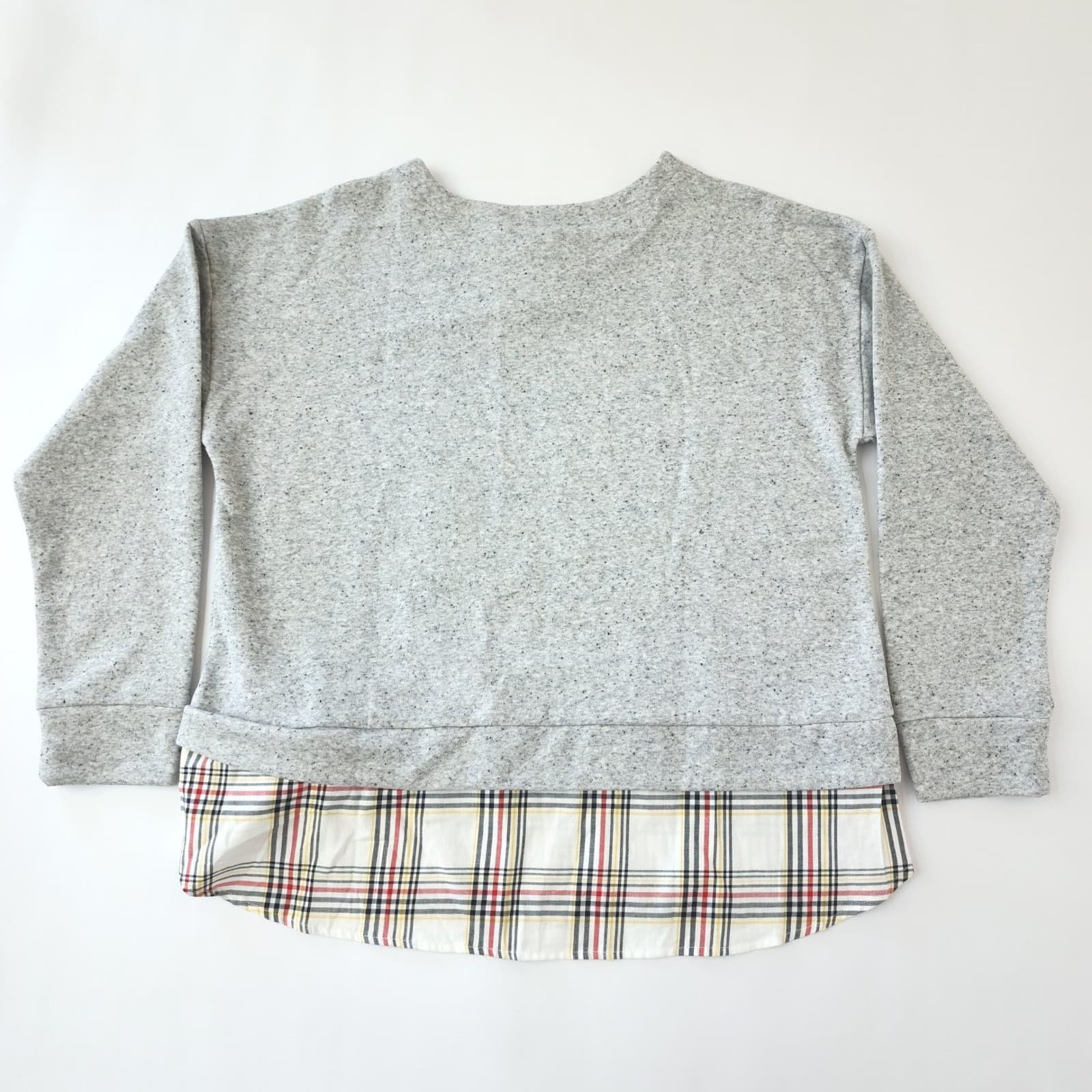 IZOD Womens Tie-Front 2-Fer Sweatshirt Plaid Hem Light Grey Heather XL NWT - Thumbnail 7