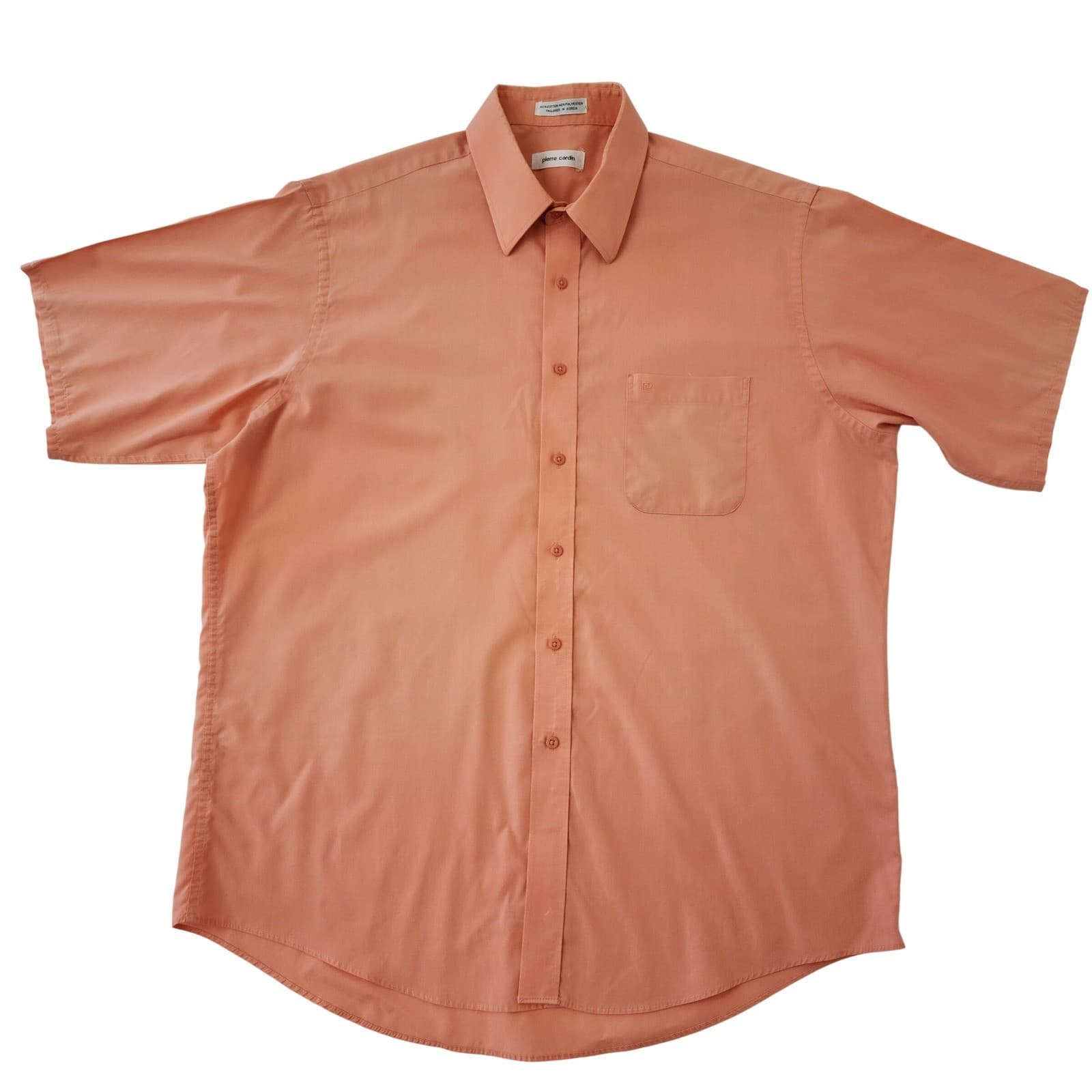 Pierre Cardin Mens Peach Short Sleeve Button Down Dress Shirt Size 17 34/35