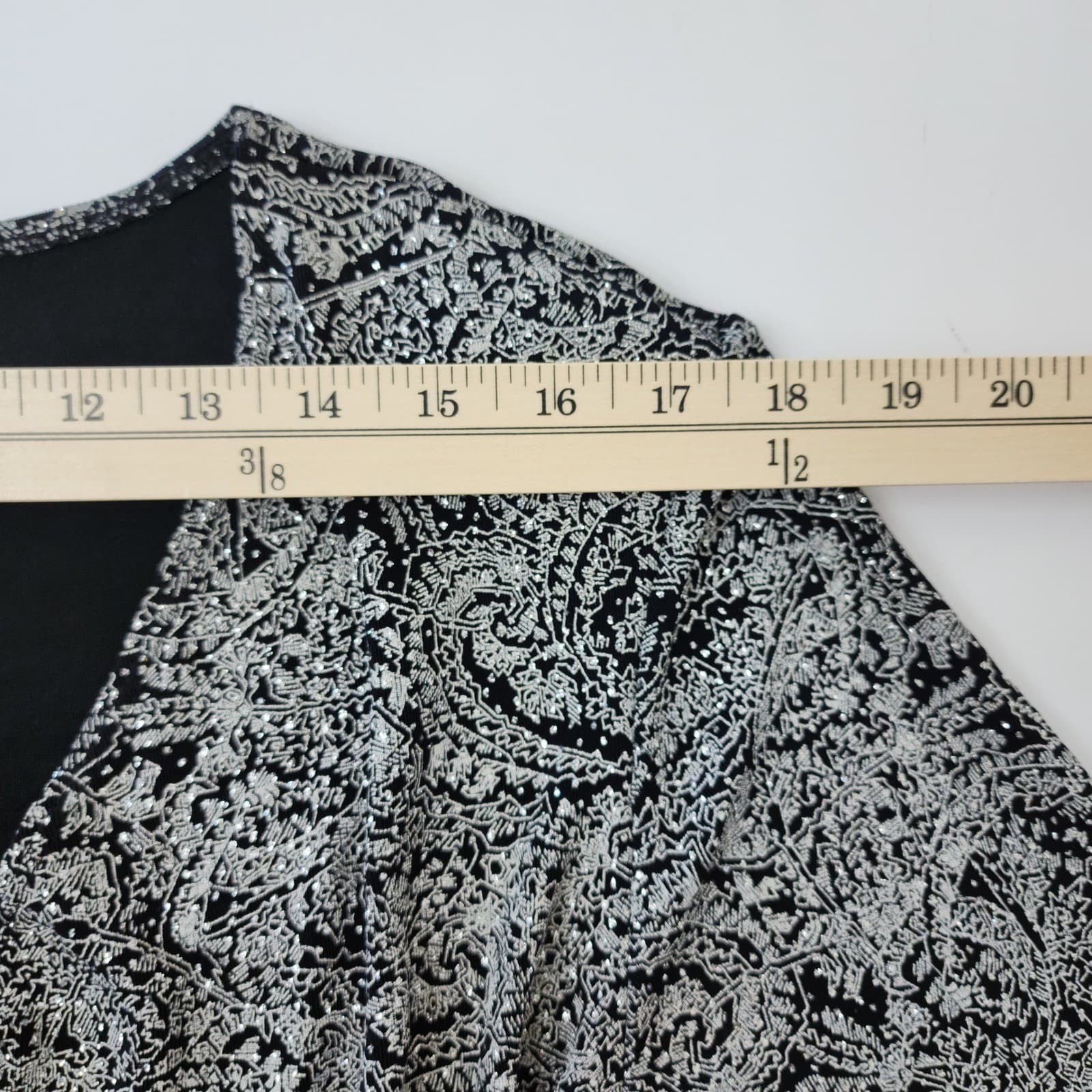MSK Womens Large Silver Black Metallic Paisley Surplice V-Neck Wrap Top Blouse - Thumbnail 6