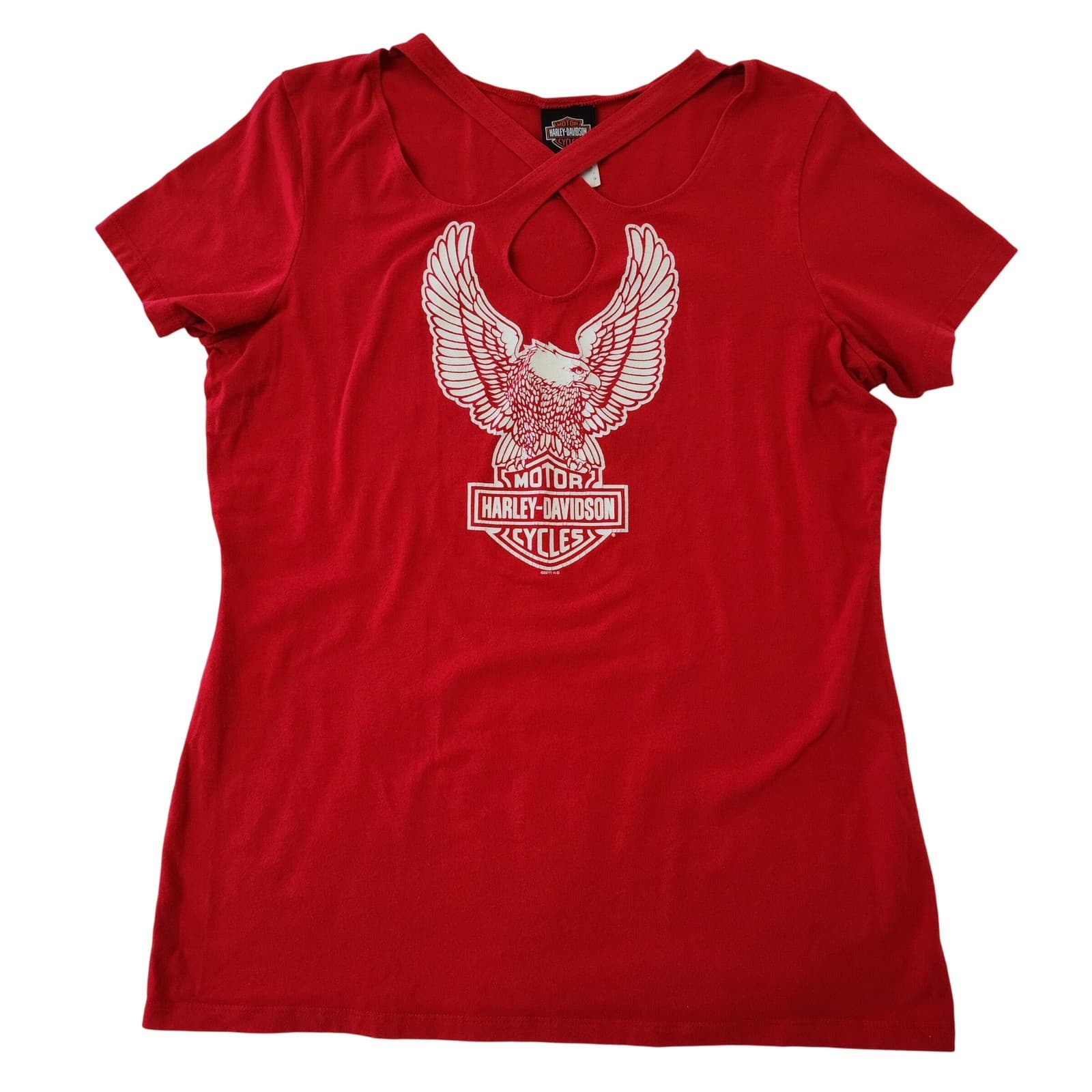 Harley Davidson Womens Red Eagle Graphic T-Shirt Cutout Neck 1X Owens Yakima WA