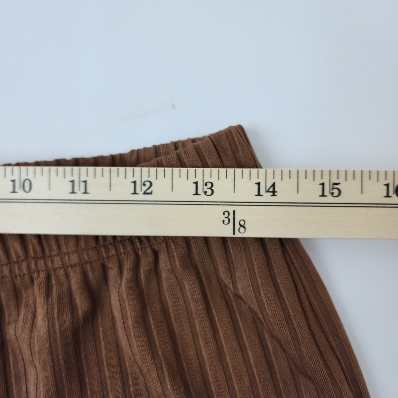 Brown Ribbed Knit High Waisted Leggings Plus Size 1XL Pleated Pants - Thumbnail 4