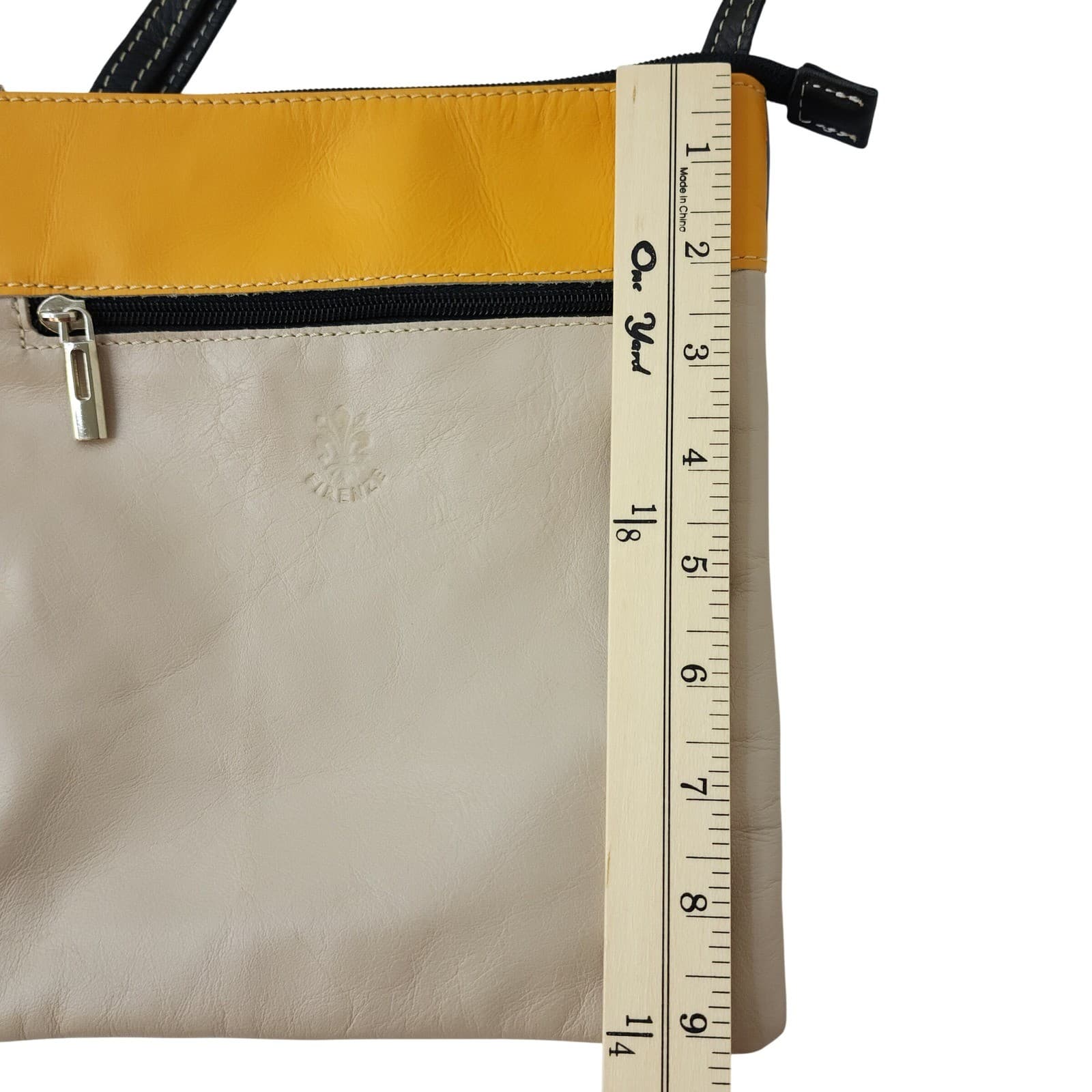 Firenze Acqua di Perla Italy Leather Colorblock Crossbody Bag Yellow Blue Beige - Thumbnail 9