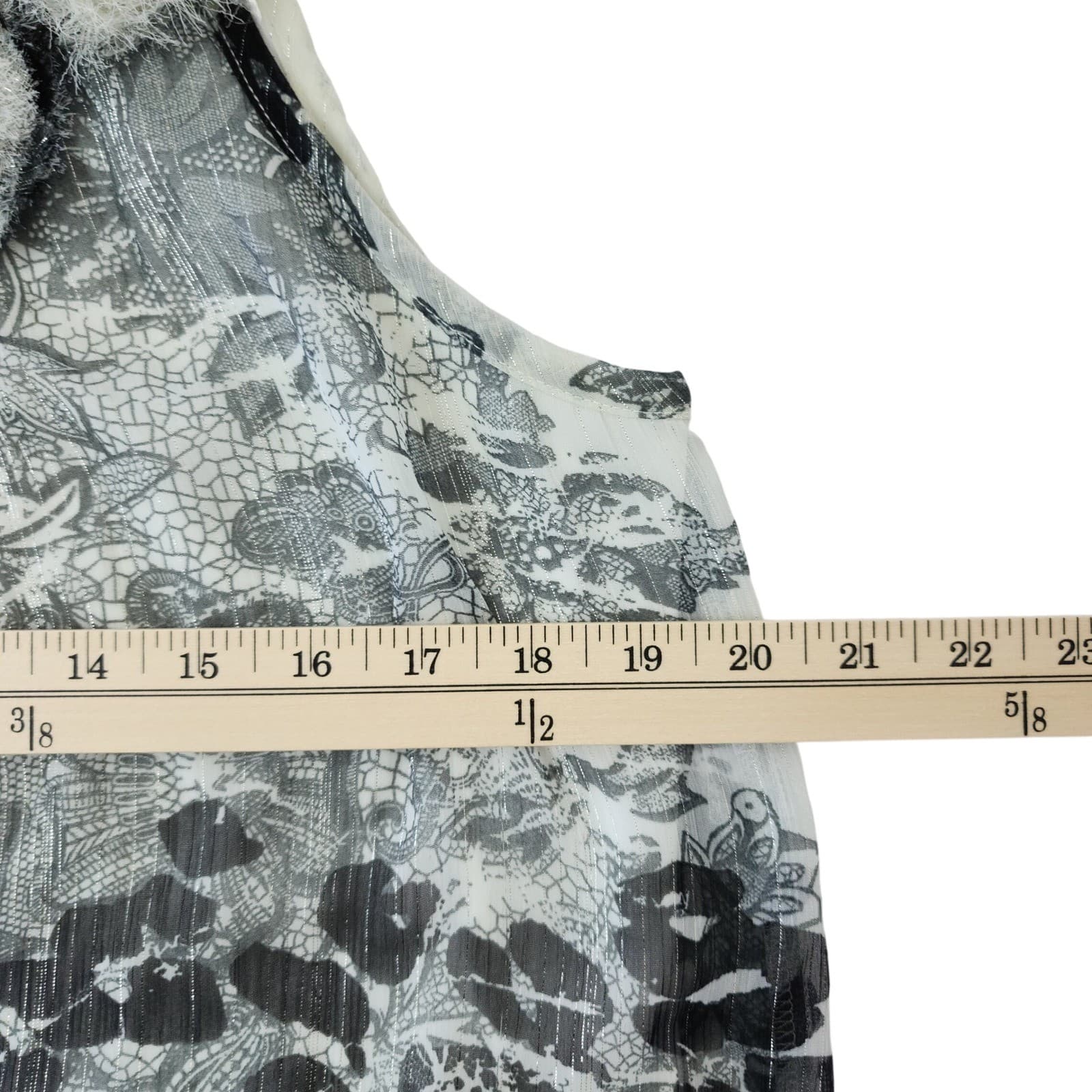 Maurices Black White Floral Animal Print Smocked Hem Blouse XL Rosette Accent - Thumbnail 3