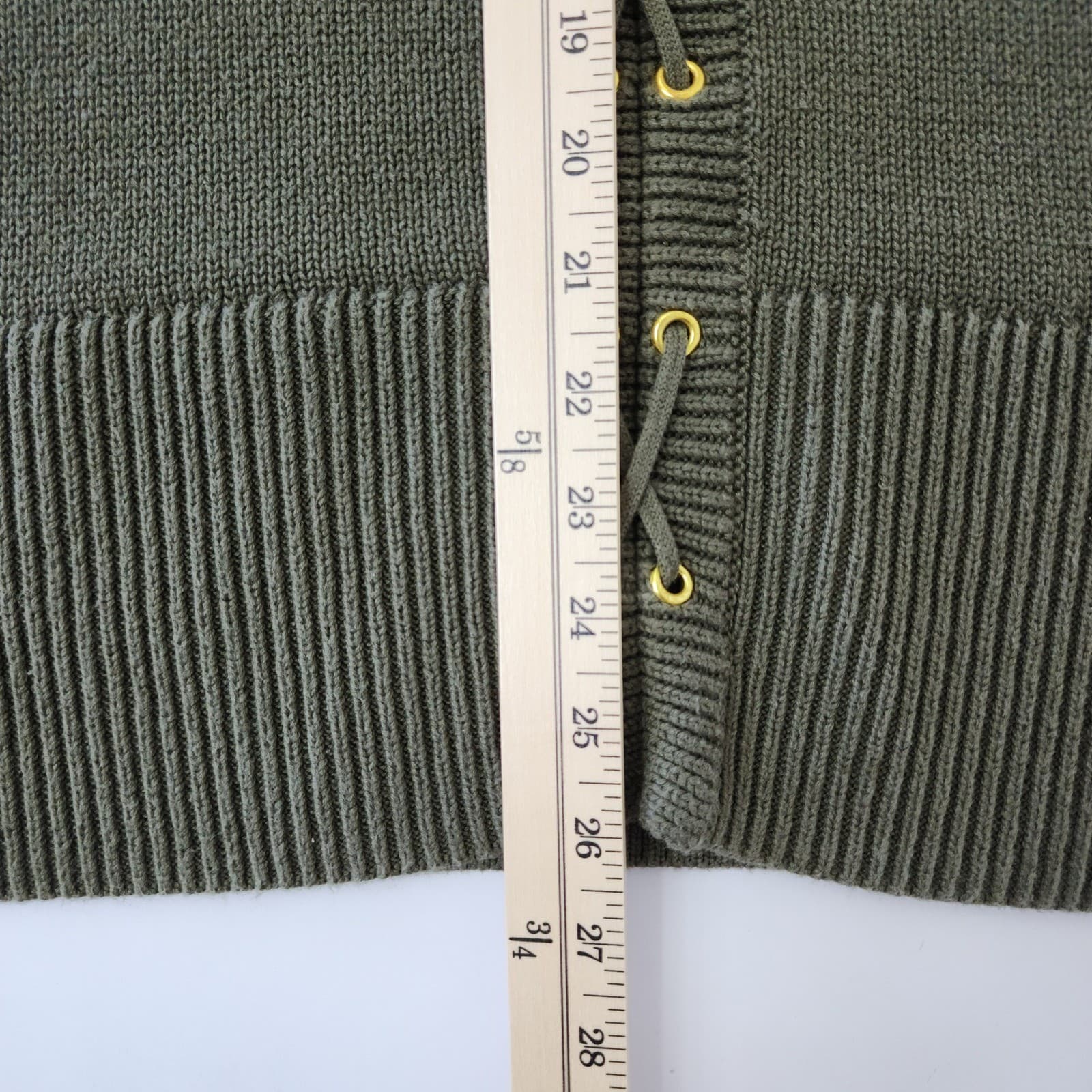 Chicos Olive Green Lace Up Front Knit Tunic Sweater Gold Grommets Size 0 S - Thumbnail 2