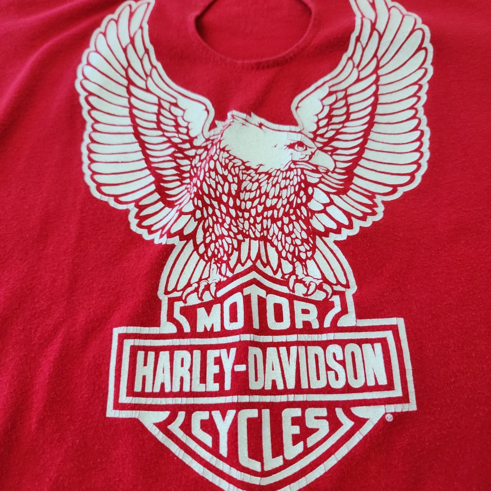 Harley Davidson Womens Red Eagle Graphic T-Shirt Cutout Neck 1X Owens Yakima WA - Thumbnail 5